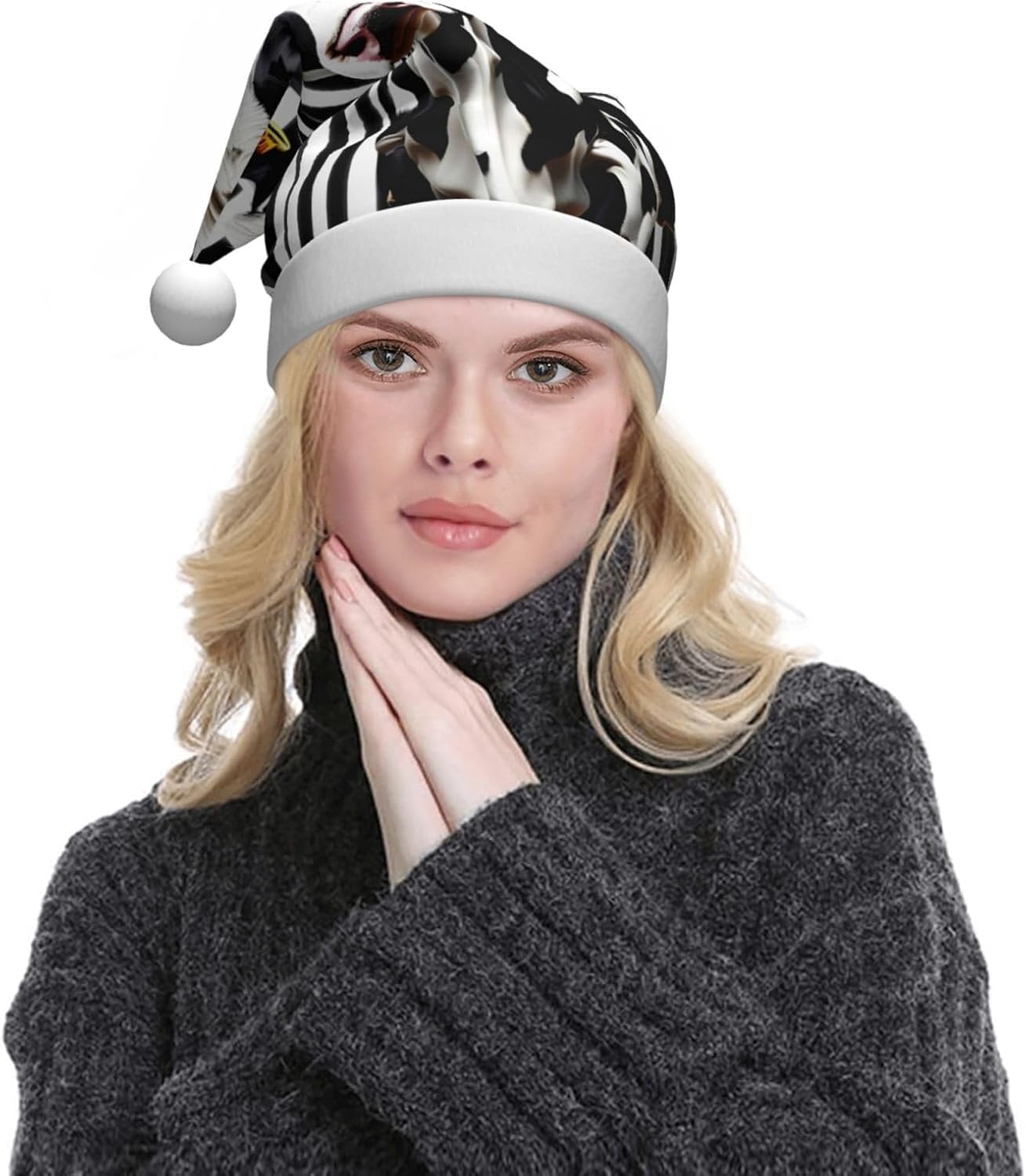 QinZheng Personalized Santa Hat with Black White Milk Cow Print