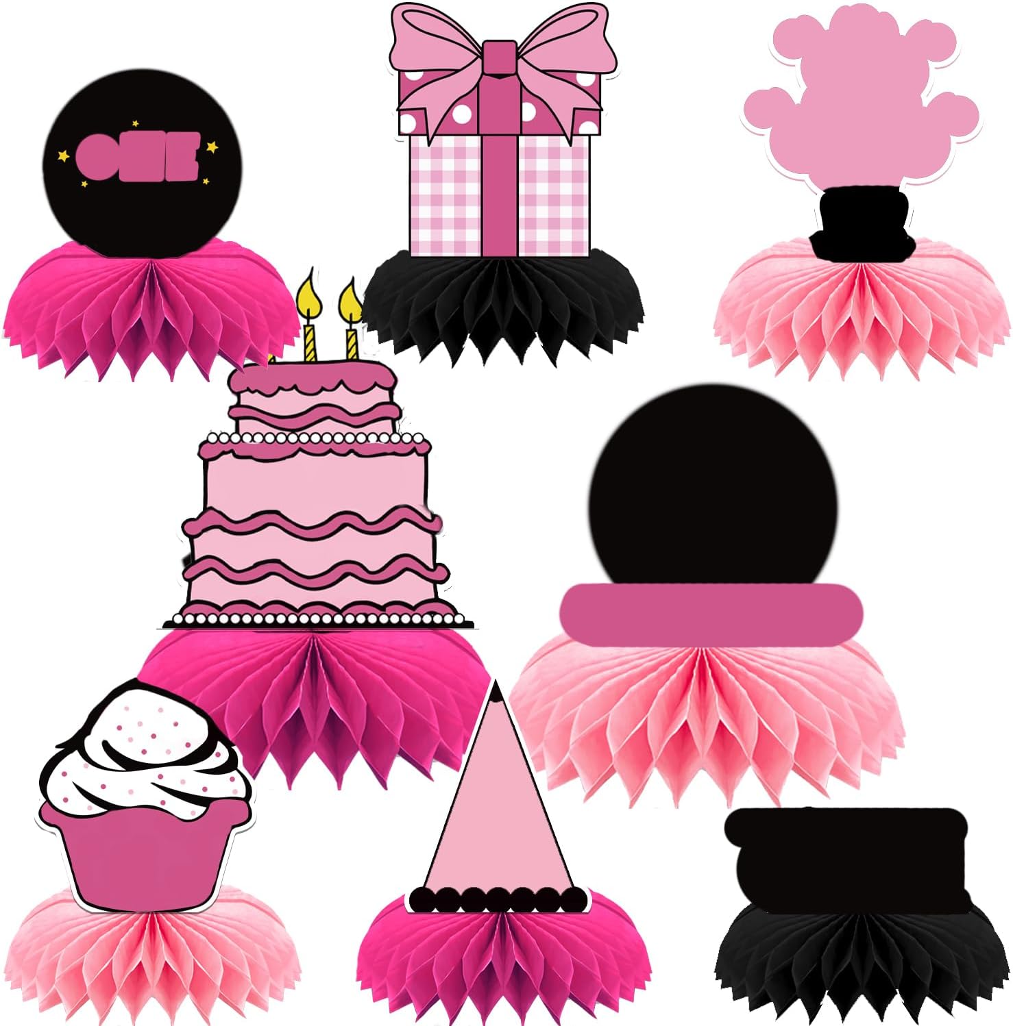 8Pcs Pink Honeycomb Centerpieces Birthday Decorations