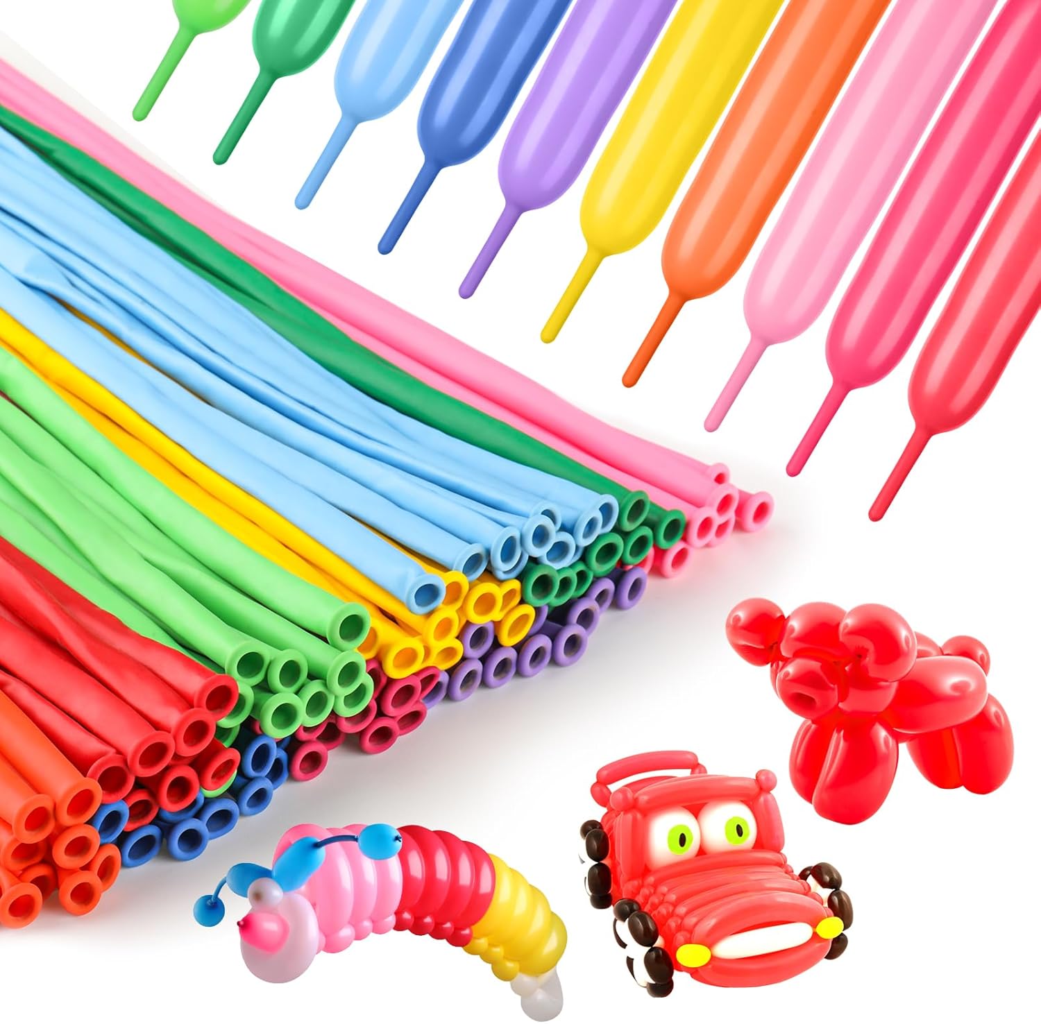 100Pcs Rainbow Long Balloons for Party Decorations