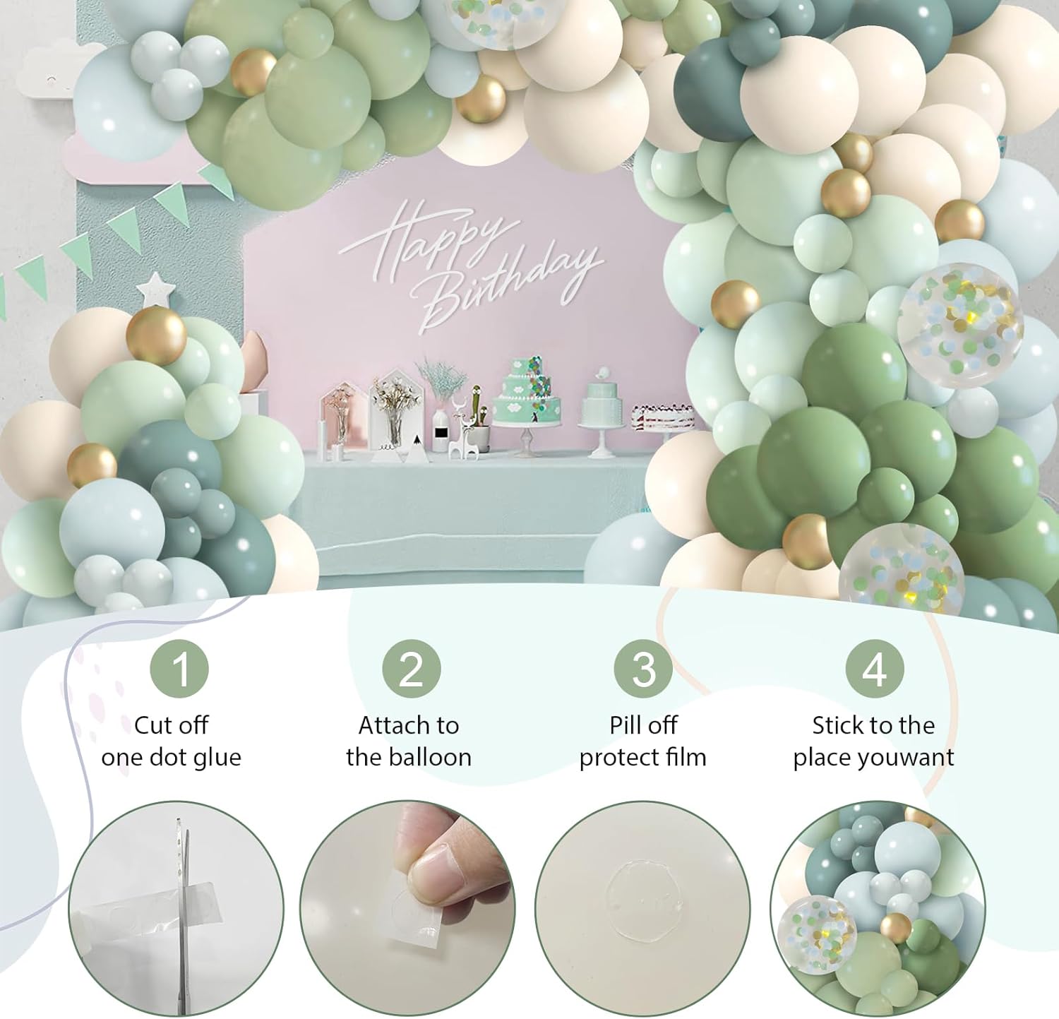150Pcs Dusty Blue Green Balloon Garland Kit