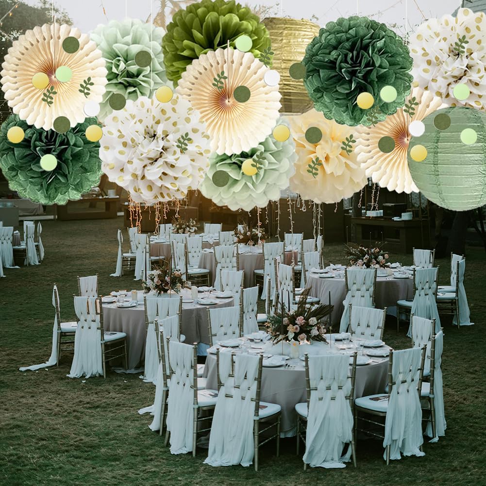 Olive Sage Green Paper Pom Poms Party Decorations