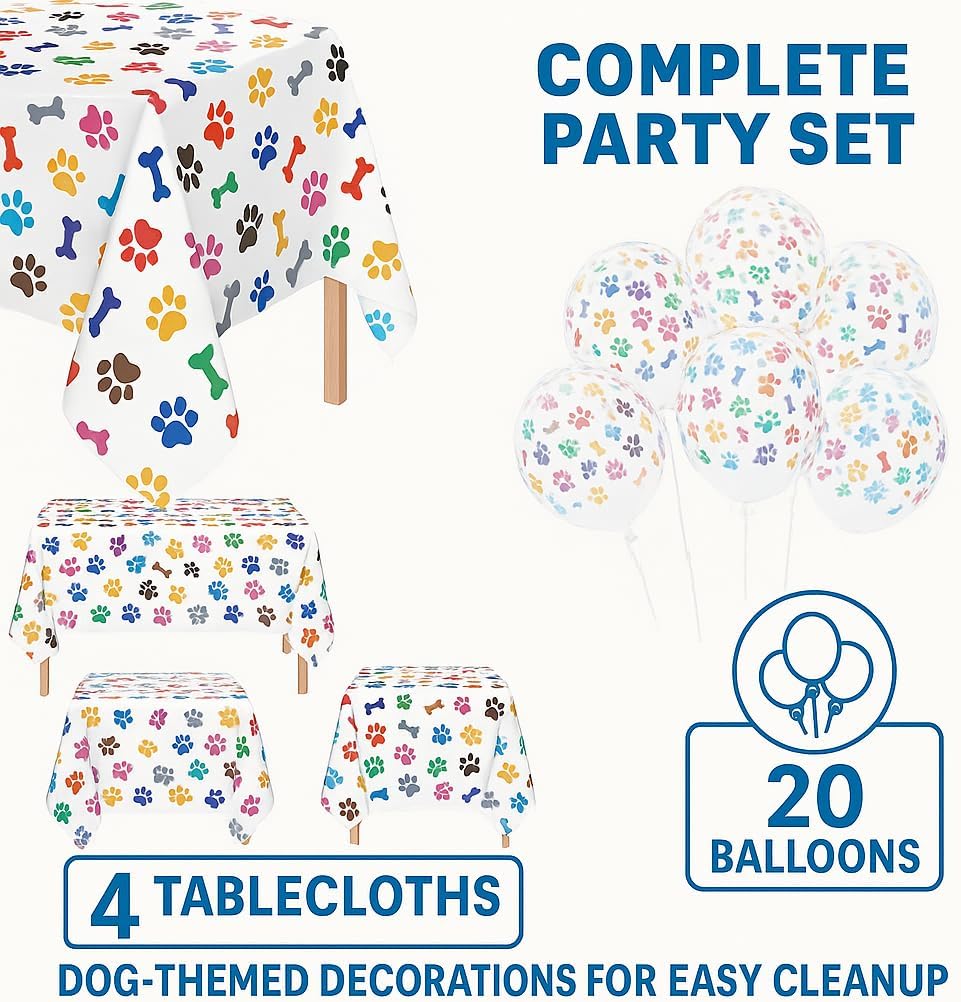 Oojami Dog Birthday Tablecloth Set 4 Pack