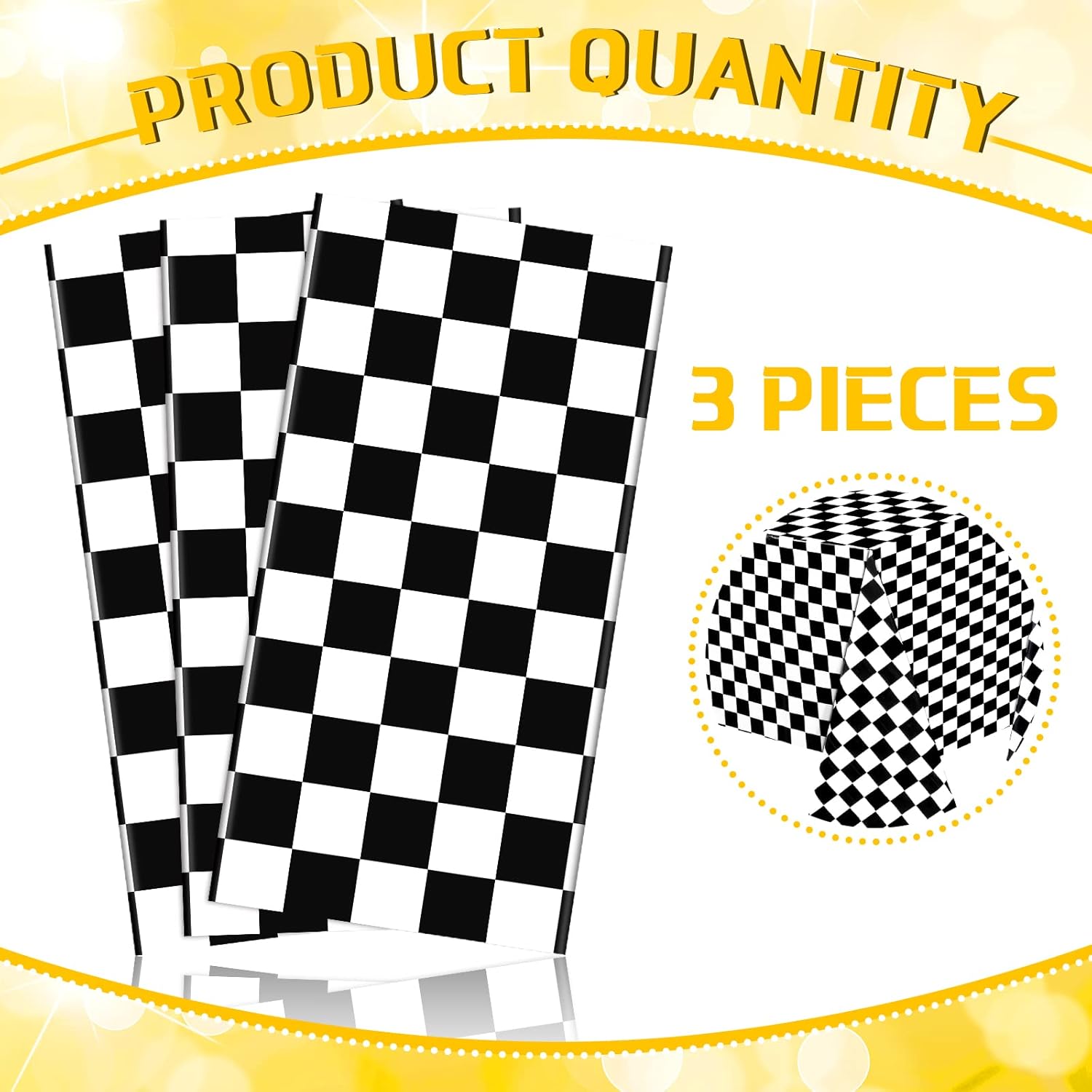 3 Racing Car Tablecloths 54 x 108 Inch Checkered Plastic Party Covers