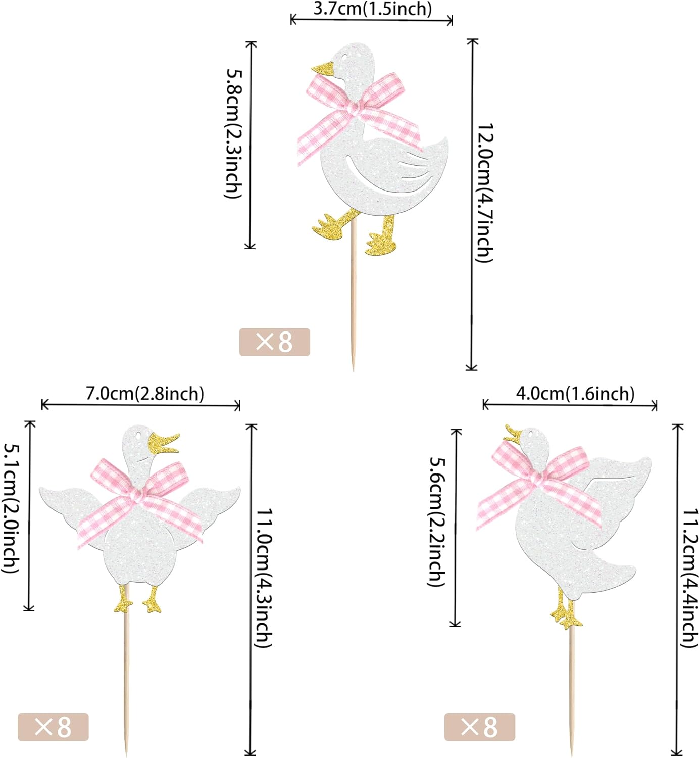 24 PCS Pink Bow Silly Goose Cupcake Toppers