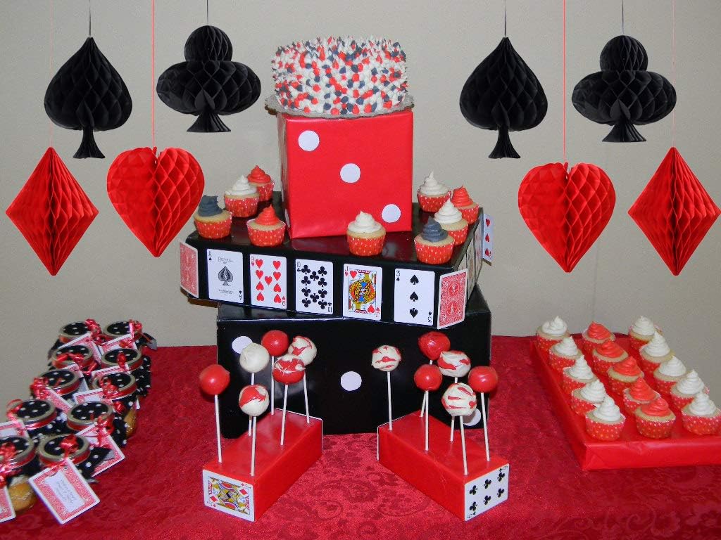 Casino Party Decorations Poker Honeycomb Pom Poms 8pcs