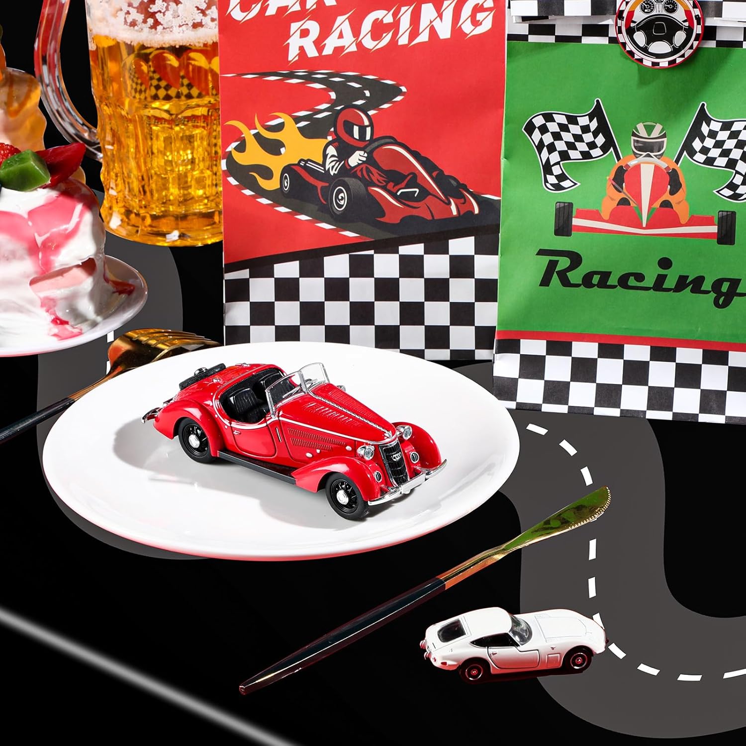 Irenare Racing Car Table Covers 3 Pcs Black 54x108 Inch