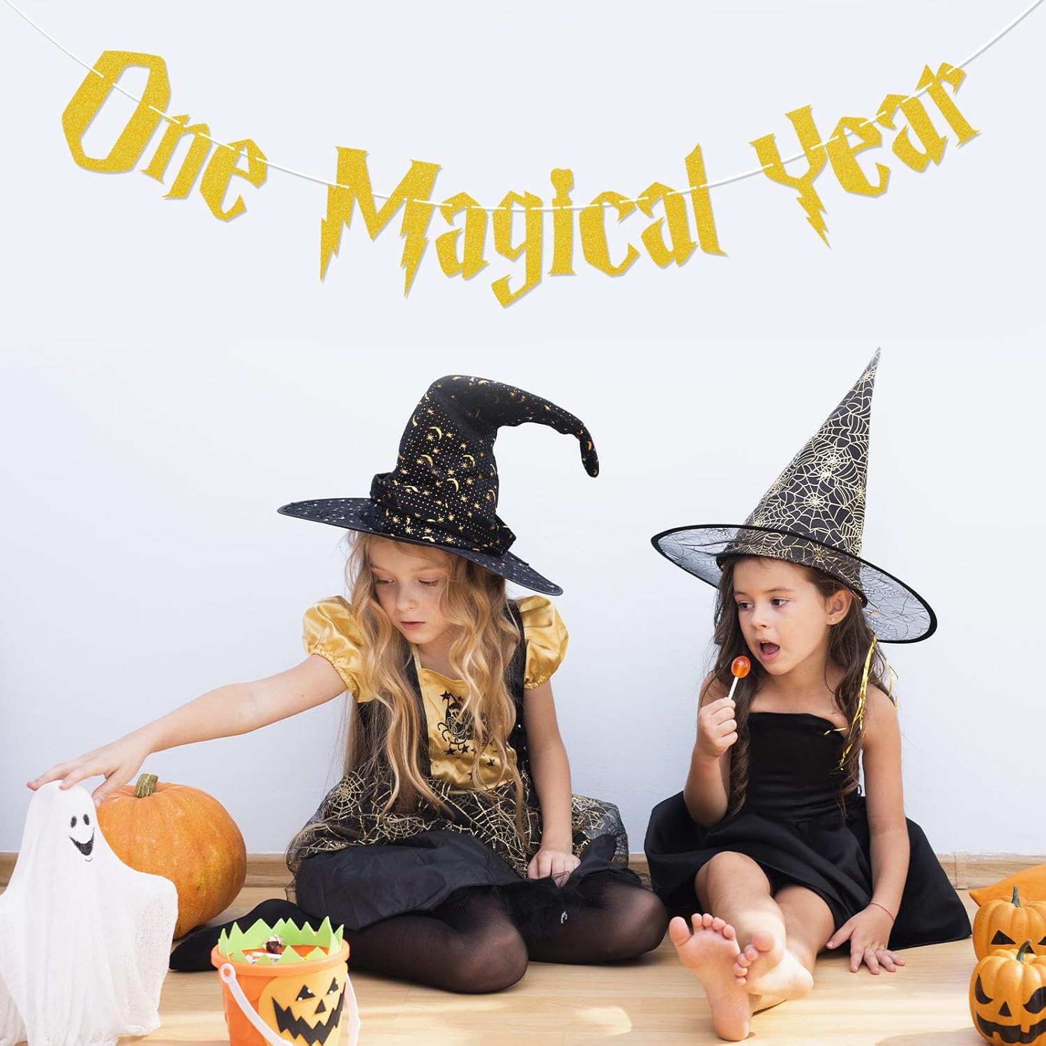 One Magical Year Banner - Wizard Birthday Decor Gold Glitter