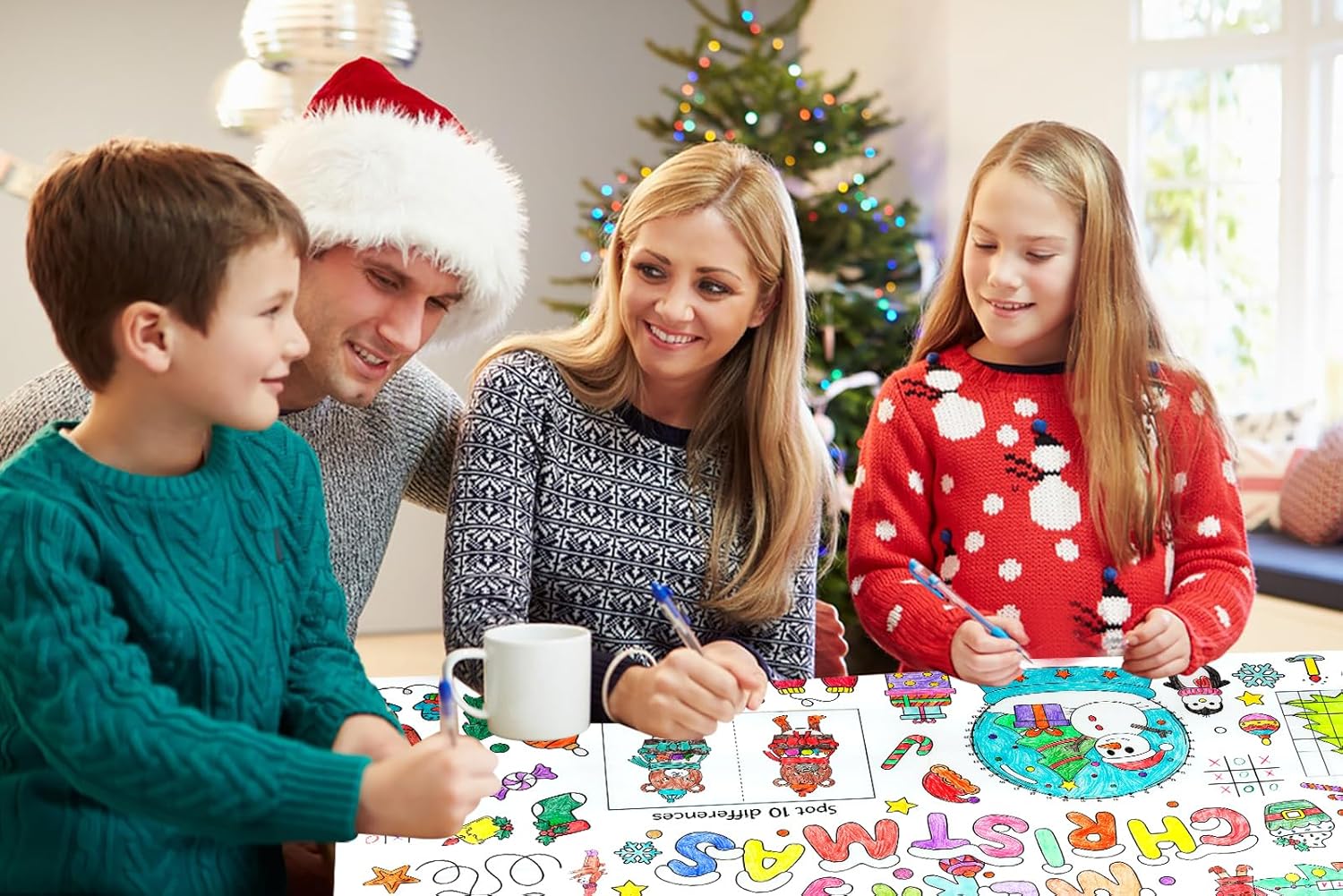 DISJOURNEY Christmas Coloring Tablecloth for Kids