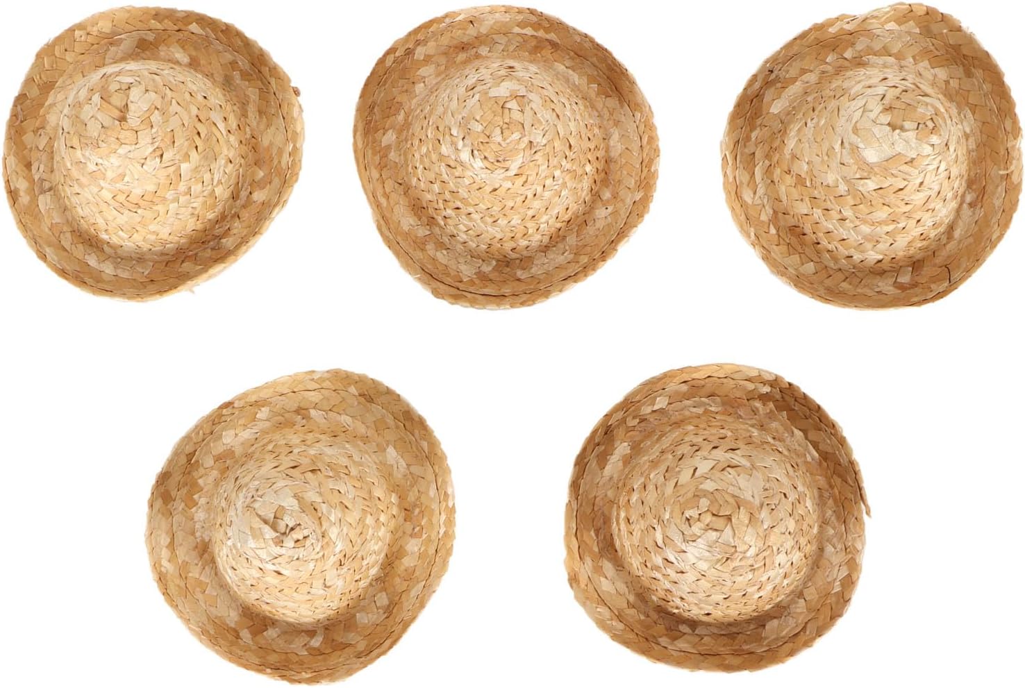 5Pcs Mini Straw Sombrero Hats 37in Diameter Brown