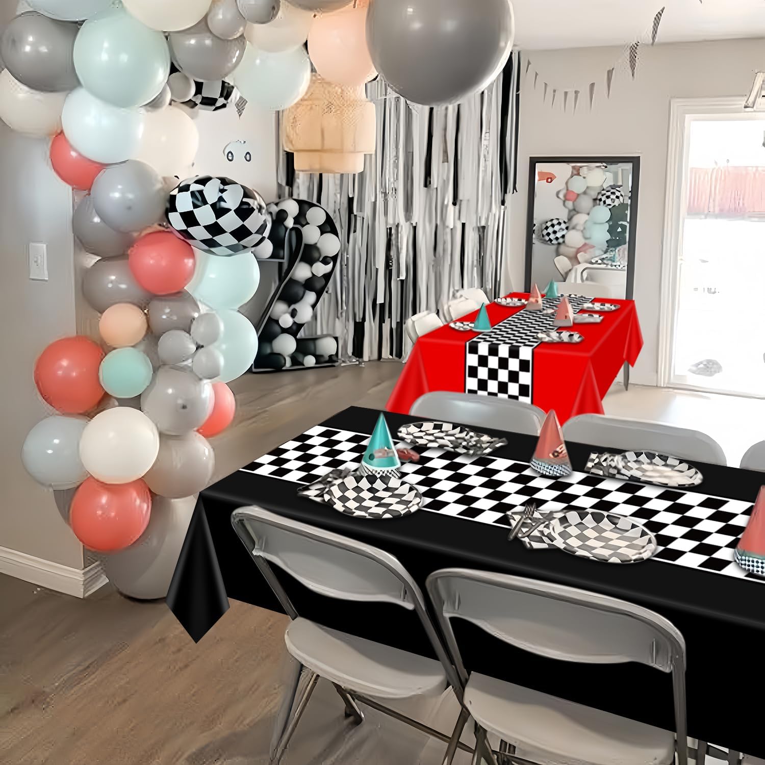 4 Pcs Checkered Race Car Tablecloths for Birthday Parties