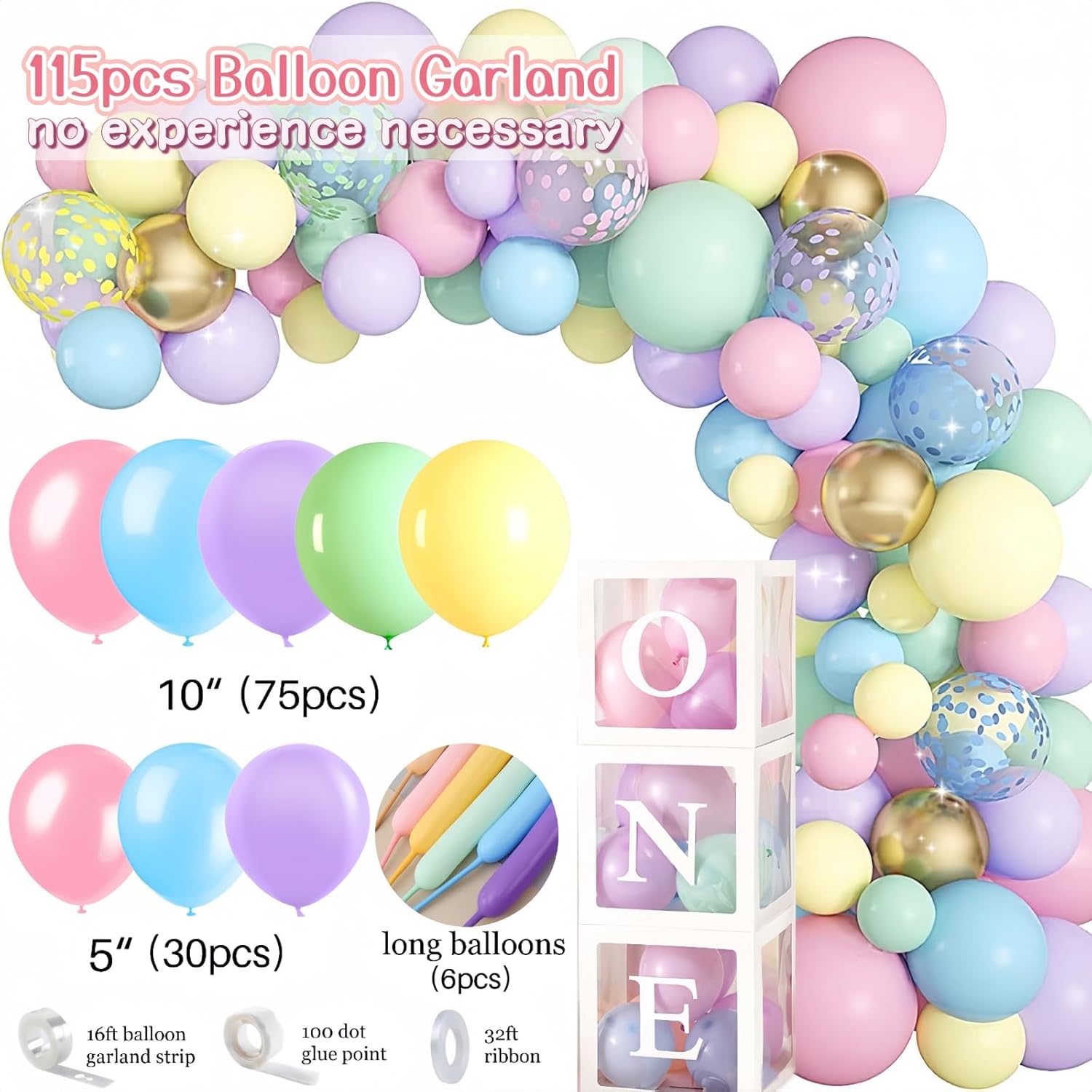 1st Birthday Decorations for Girl 128pcs Balloon Set