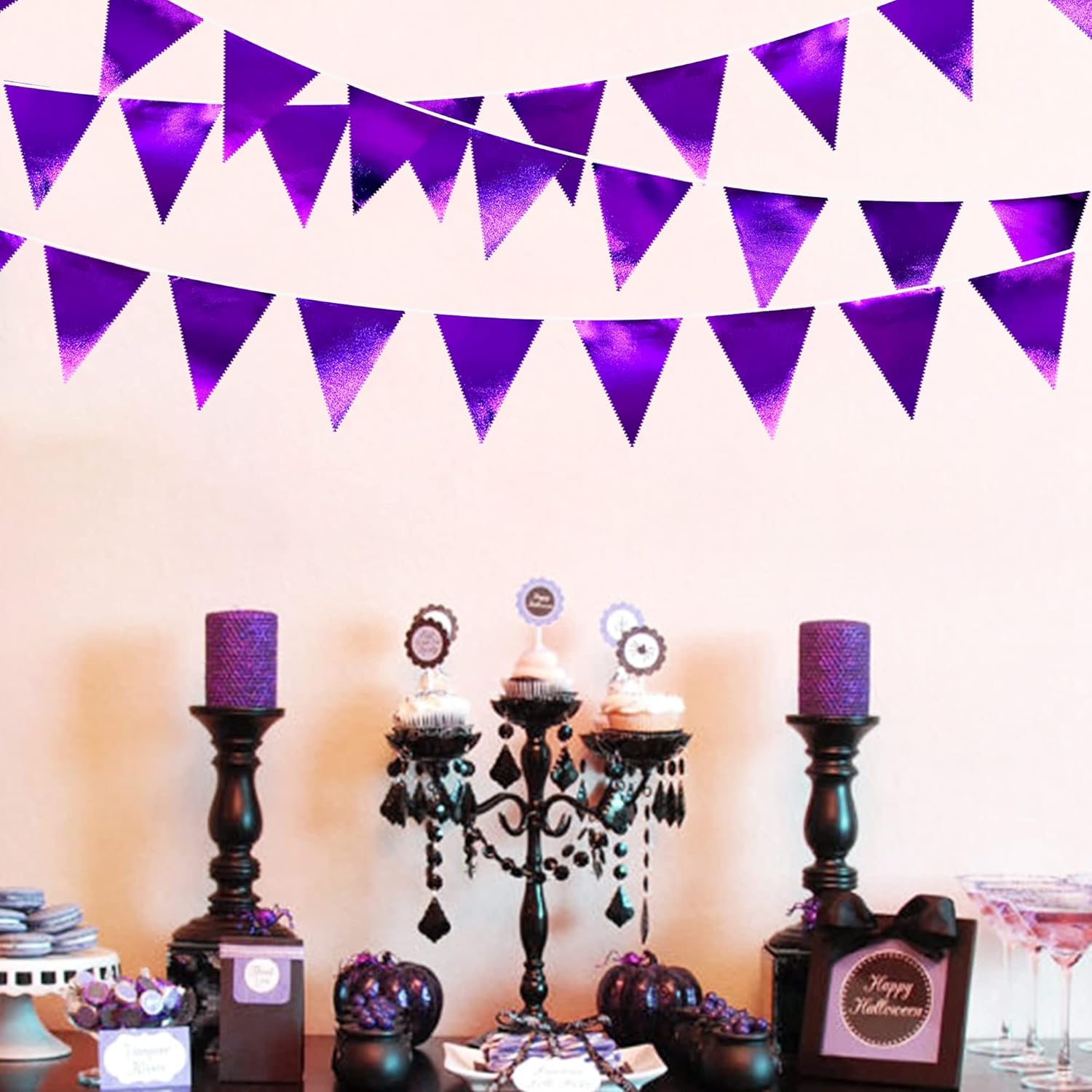 Purple Party Decorations Triangle Pennant Banner Flag Bunting Garland