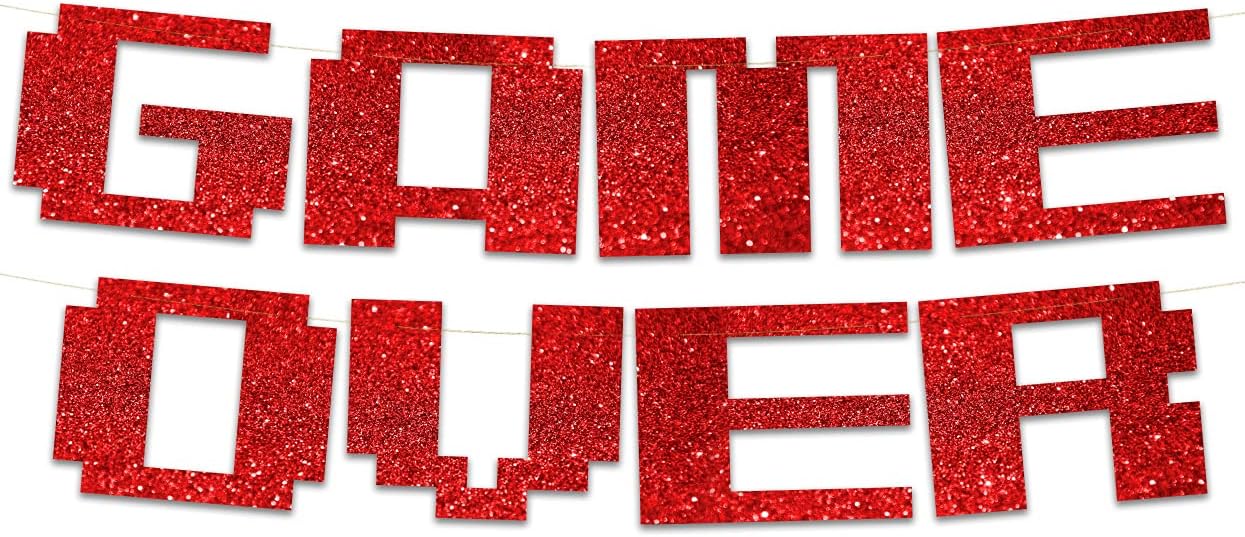 Game Over Red Glitter Banner - Bachelor Party Decor