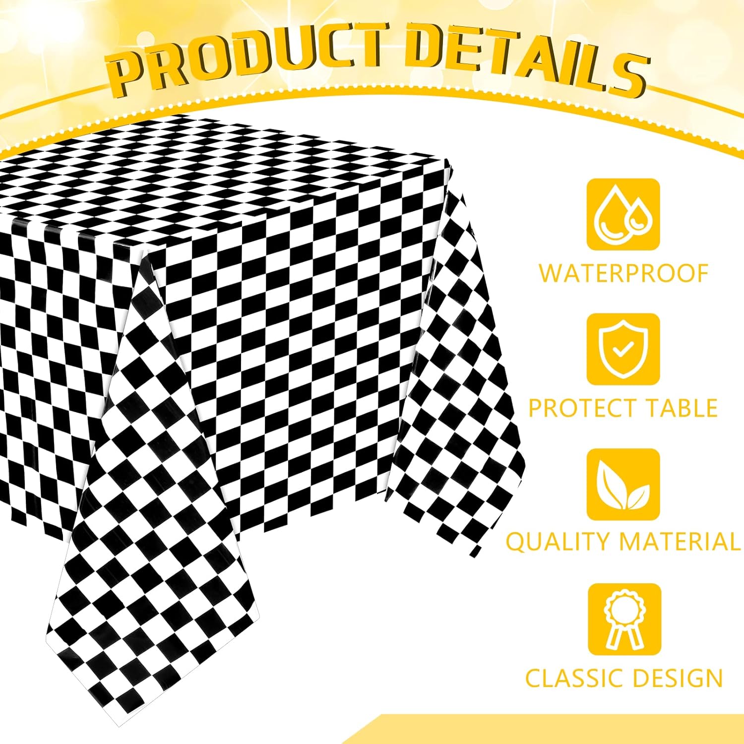 3 Racing Car Tablecloths 54 x 108 Inch Checkered Plastic Party Covers