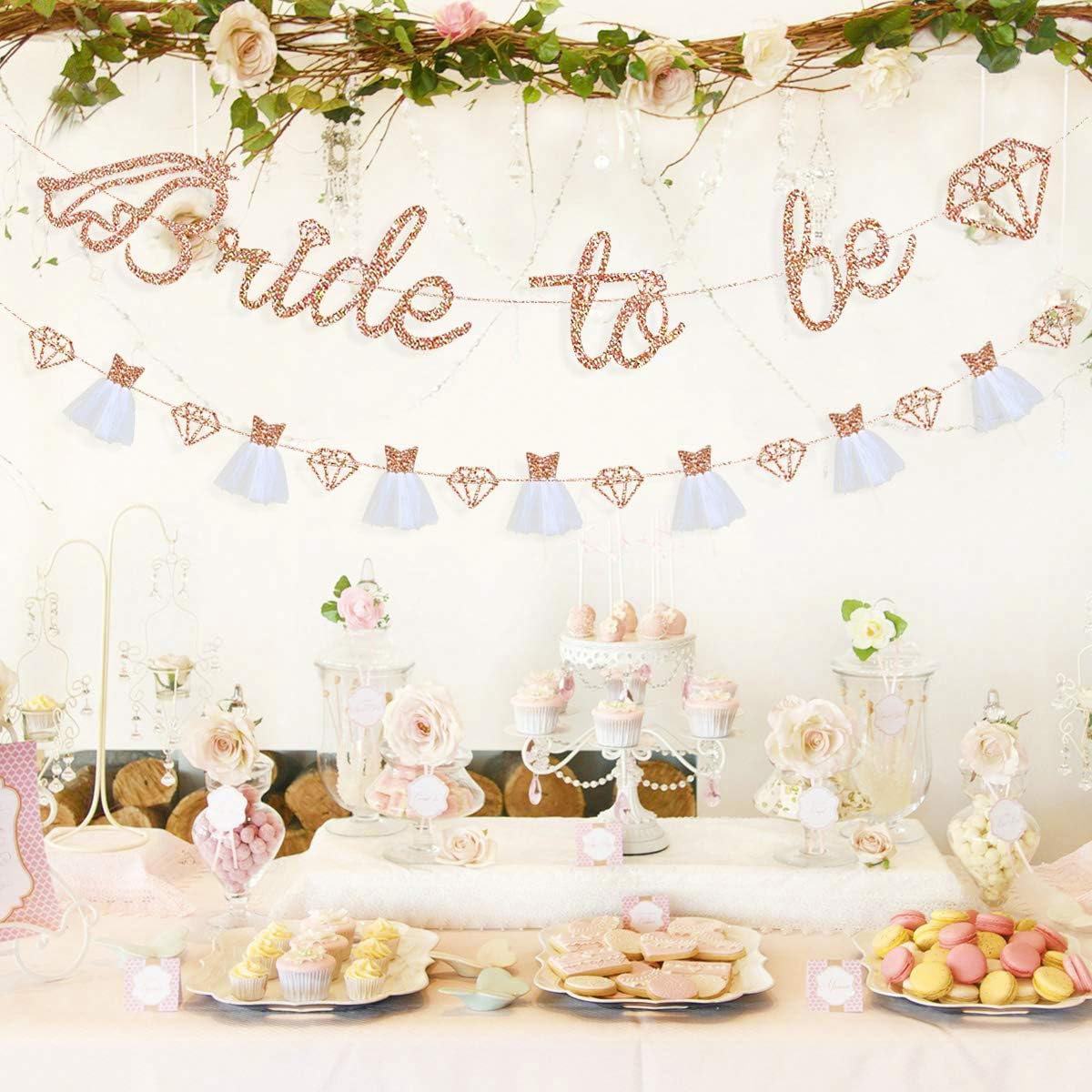 Pinkblume Rose Gold Bride to Be Banner Sign Double Sided Glitter Paper