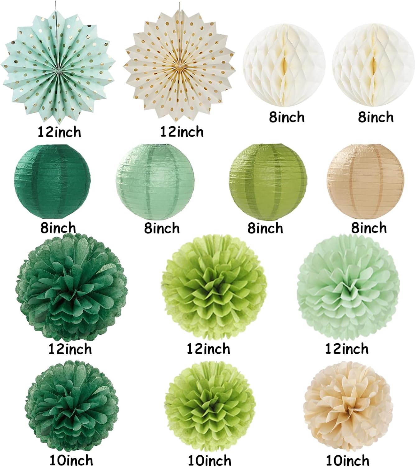 Sage Green Gold Party Decorations Kit - 14pcs