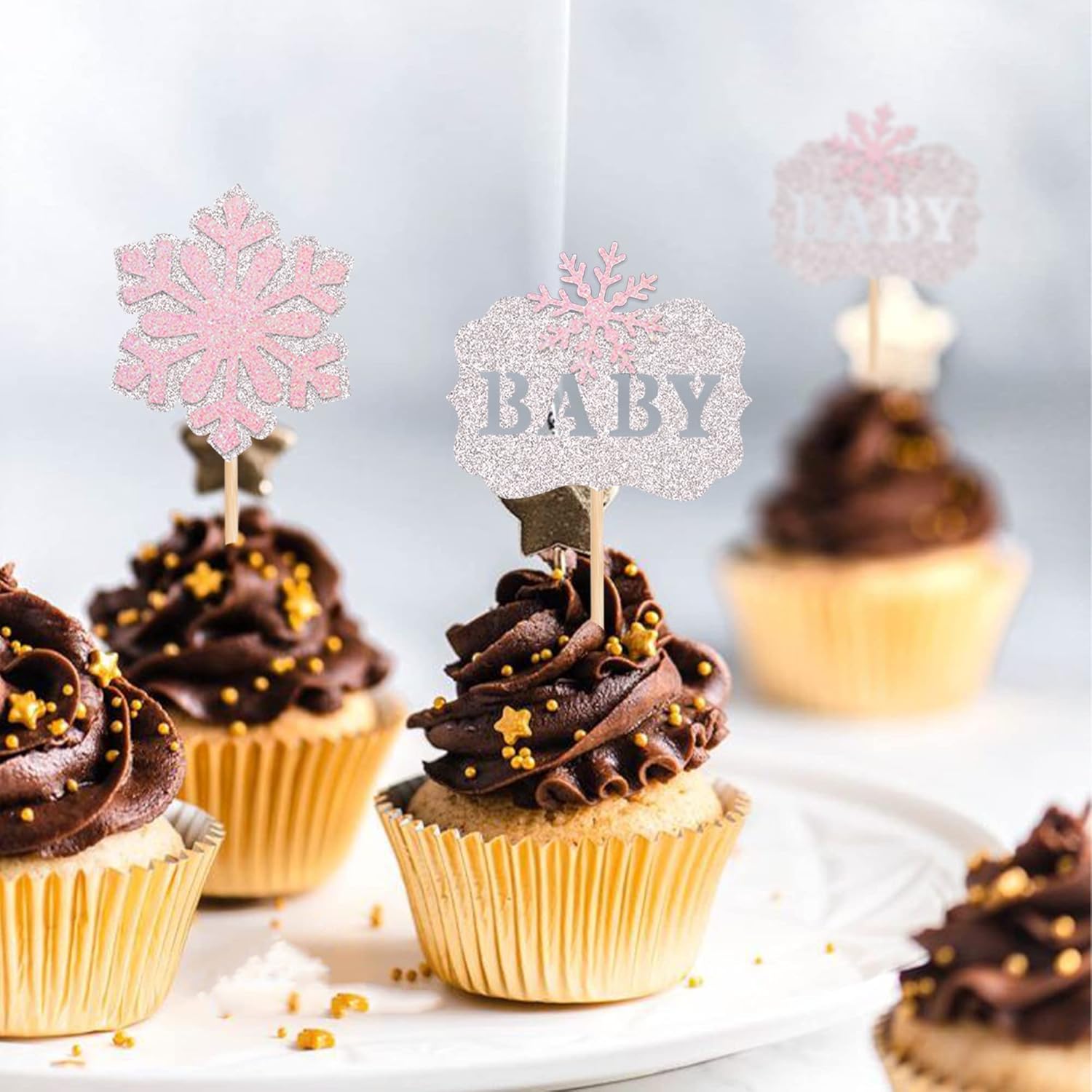 ZHUOWEISM 24PCS Snowflake Cupcake Toppers for Winter Parties