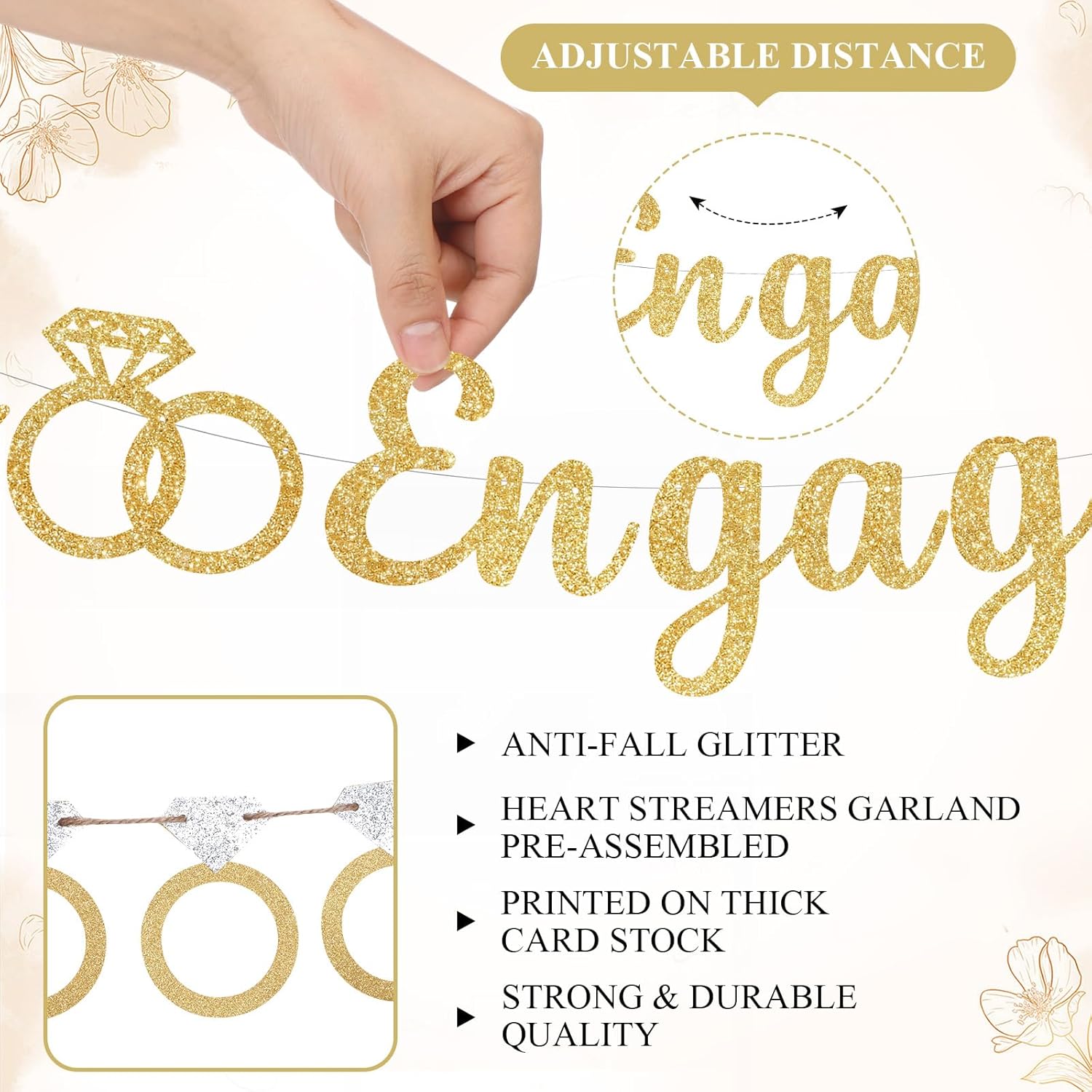 3 Pcs Glitter Gold Silver Engagement Party Banners
