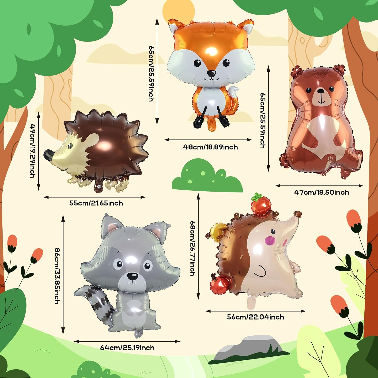 9pcs Jumbo Woodland Animal Balloon Set for Baby Shower and Birthday Party