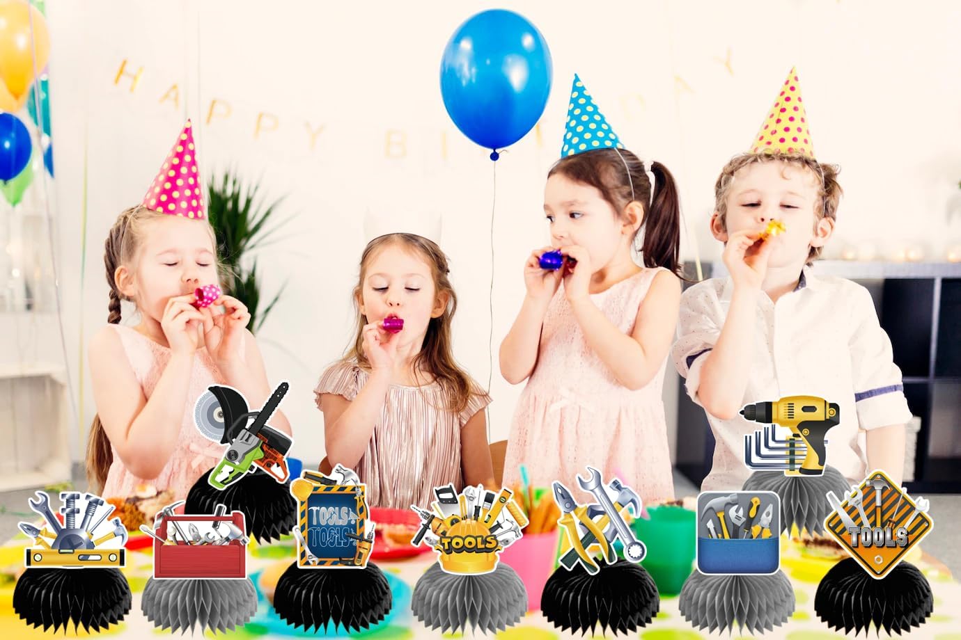 9 PCS Tools Honeycomb Centerpieces for Party Decorations