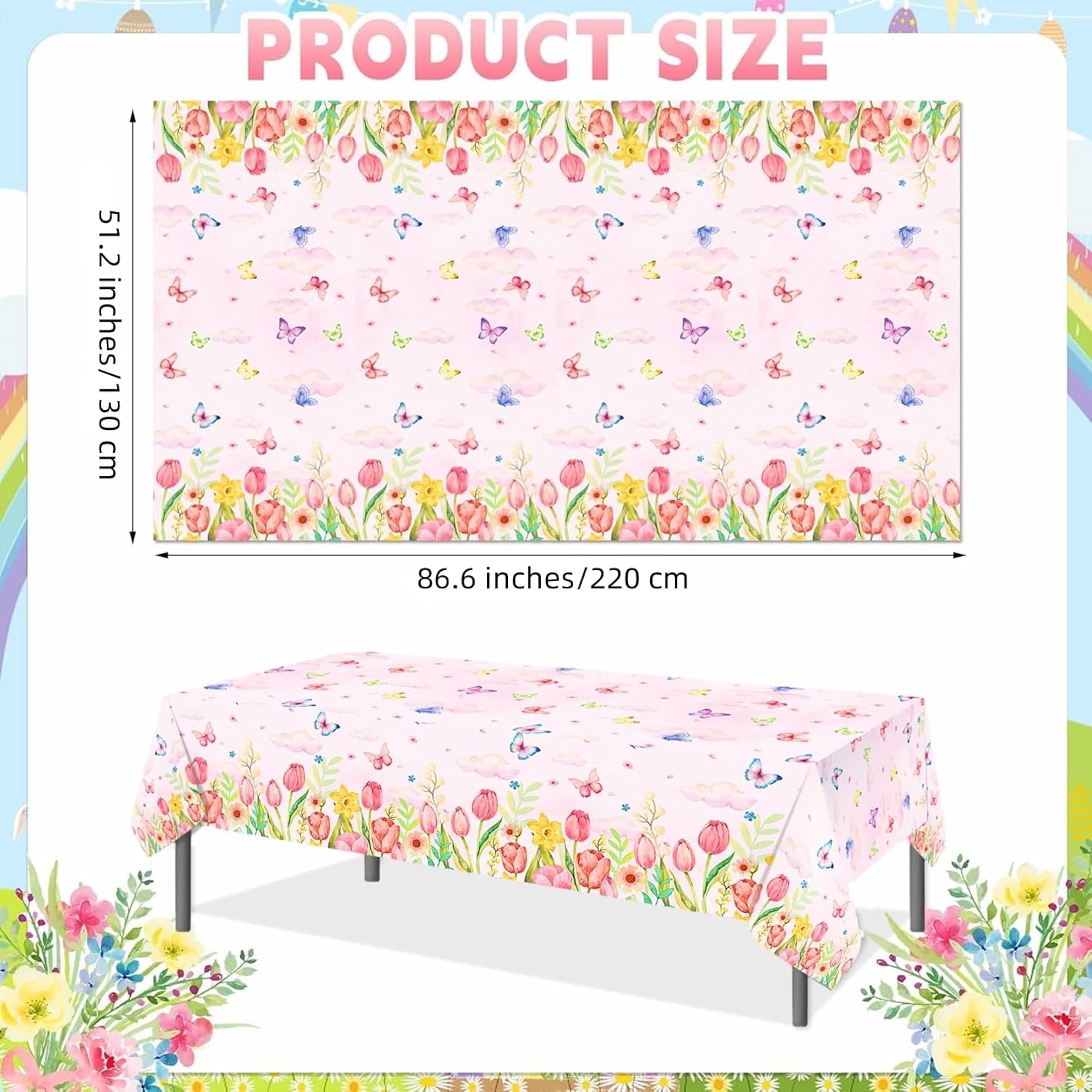 3 Pieces Spring Tulip Plastic Table Covers for Easter Birthday Parties