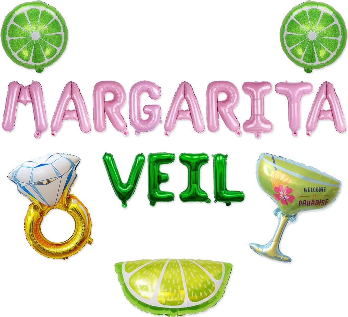 Margaritaveil Balloon Banner with Diamond Ring and Margarita Glass