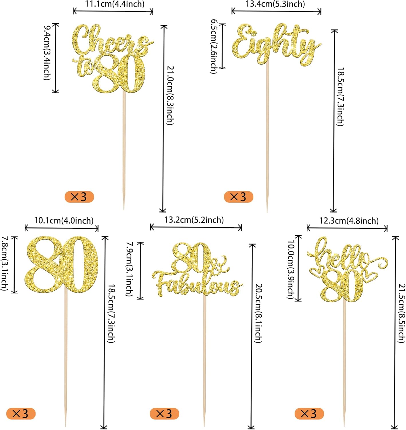 15PCS Gold Glitter Birthday Centerpiece Sticks