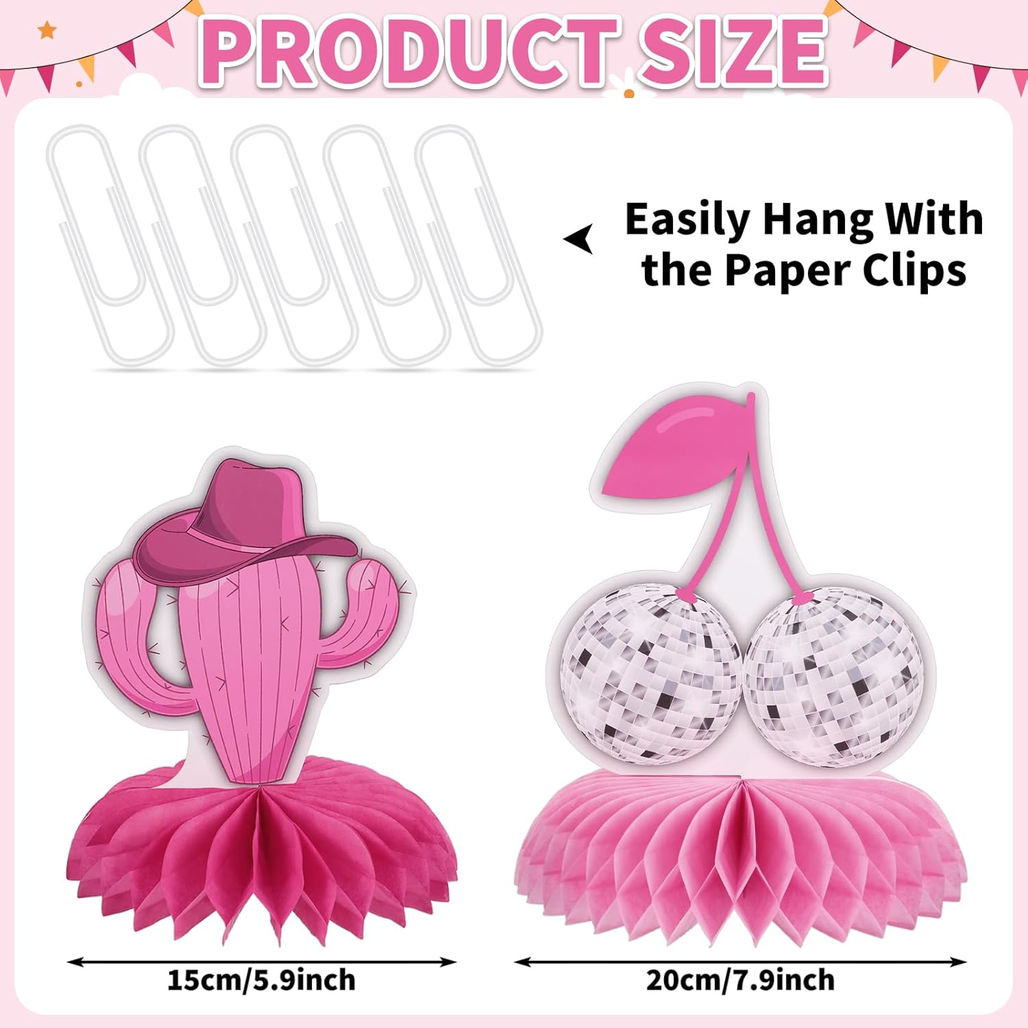 12PCS Pink Cowgirl Honeycomb Centerpieces