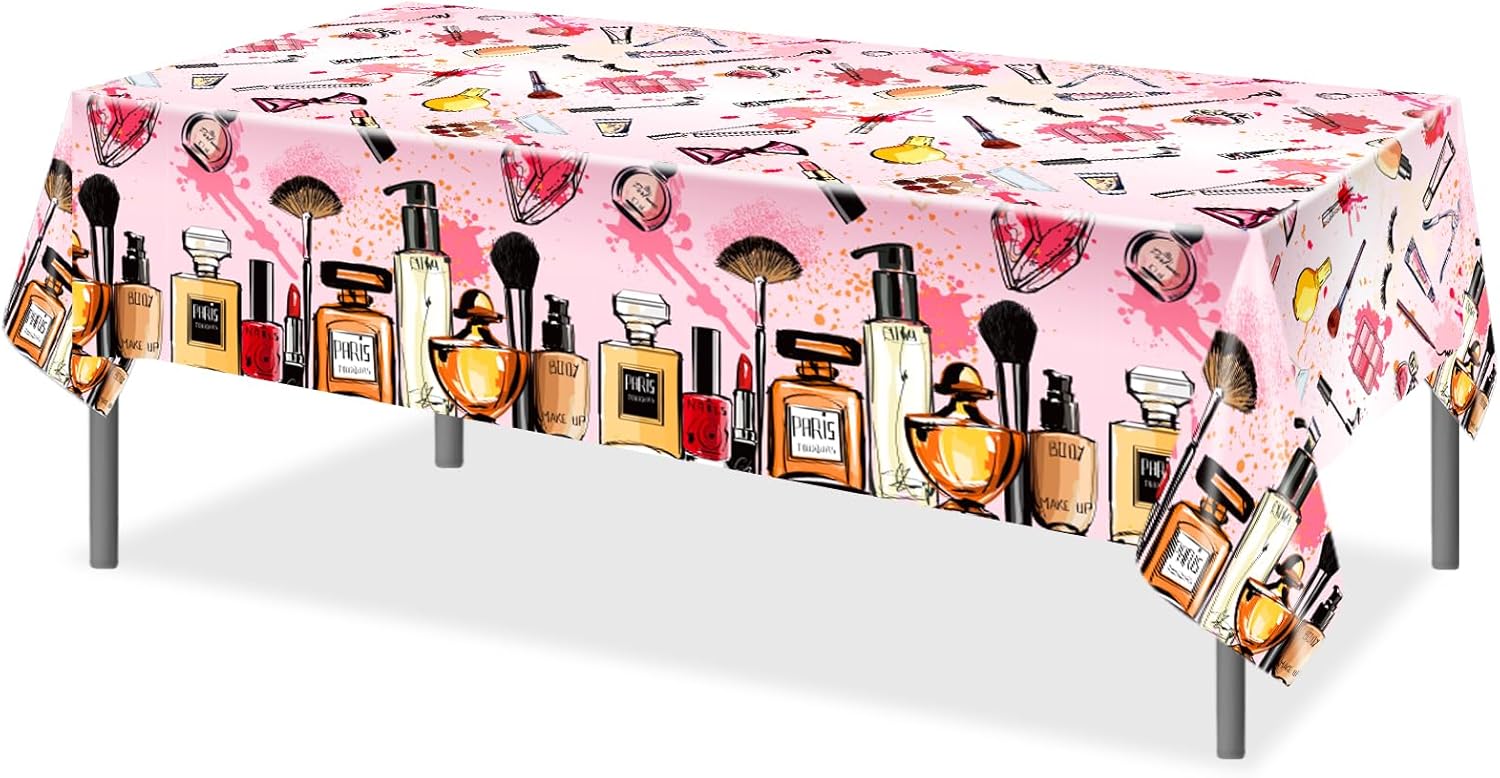 2 Pack Spa Makeup Party Tablecloths - Waterproof Pink Cosmetics Themed