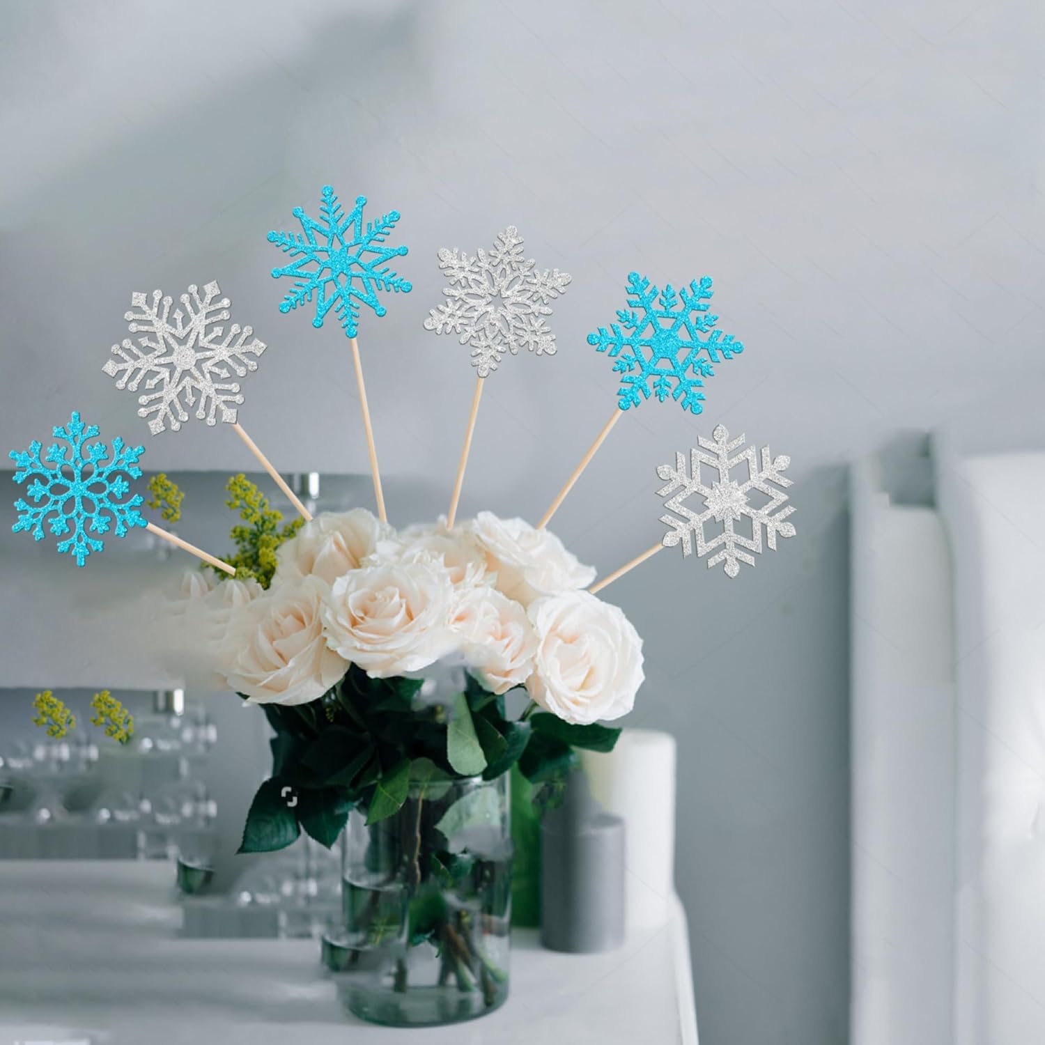 12 PCS Frozen Snowflake Centerpiece Sticks for Winter Wonderland Parties