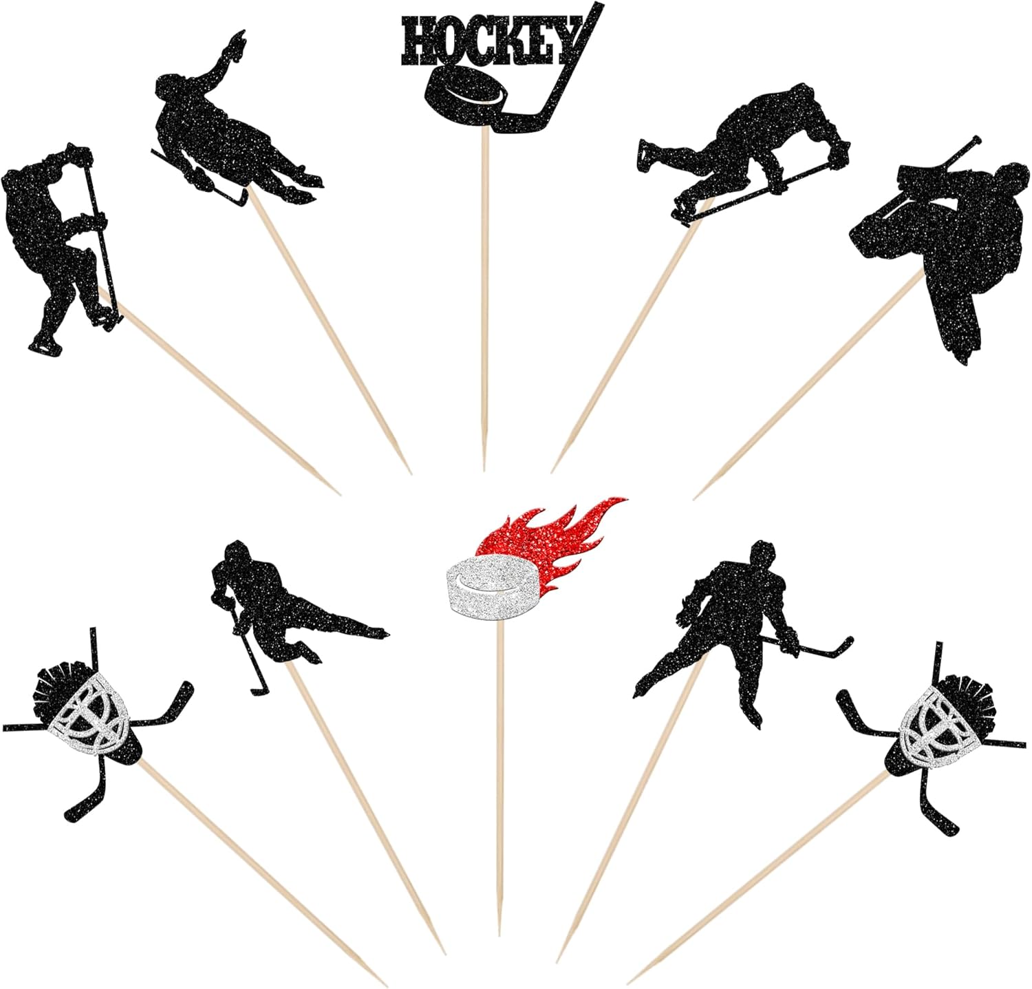 16PCS Hockey Centerpiece Sticks Black Glitter Decorations