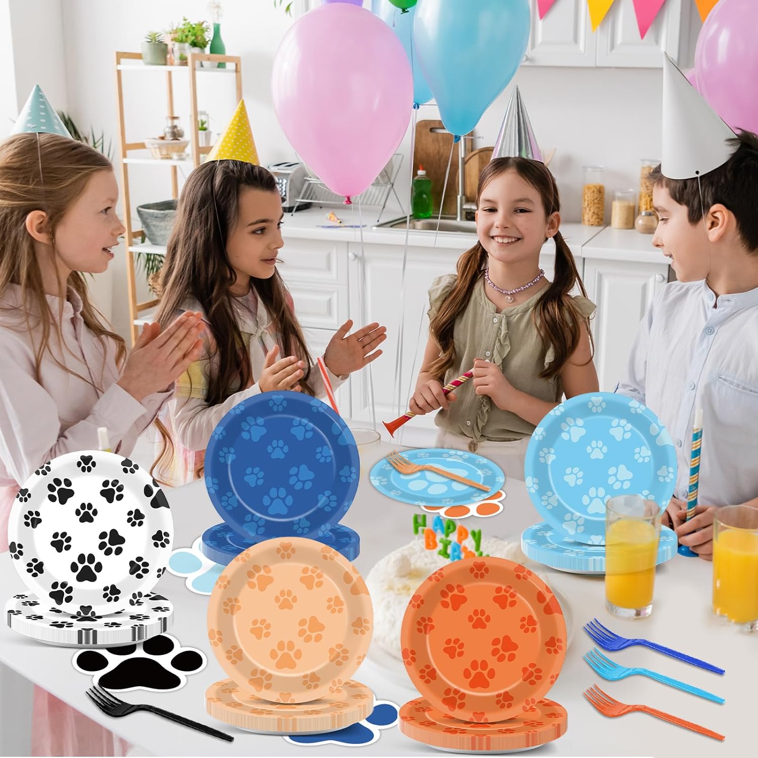 100Pcs Blue Dog Birthday Party Supplies for 25 Guests