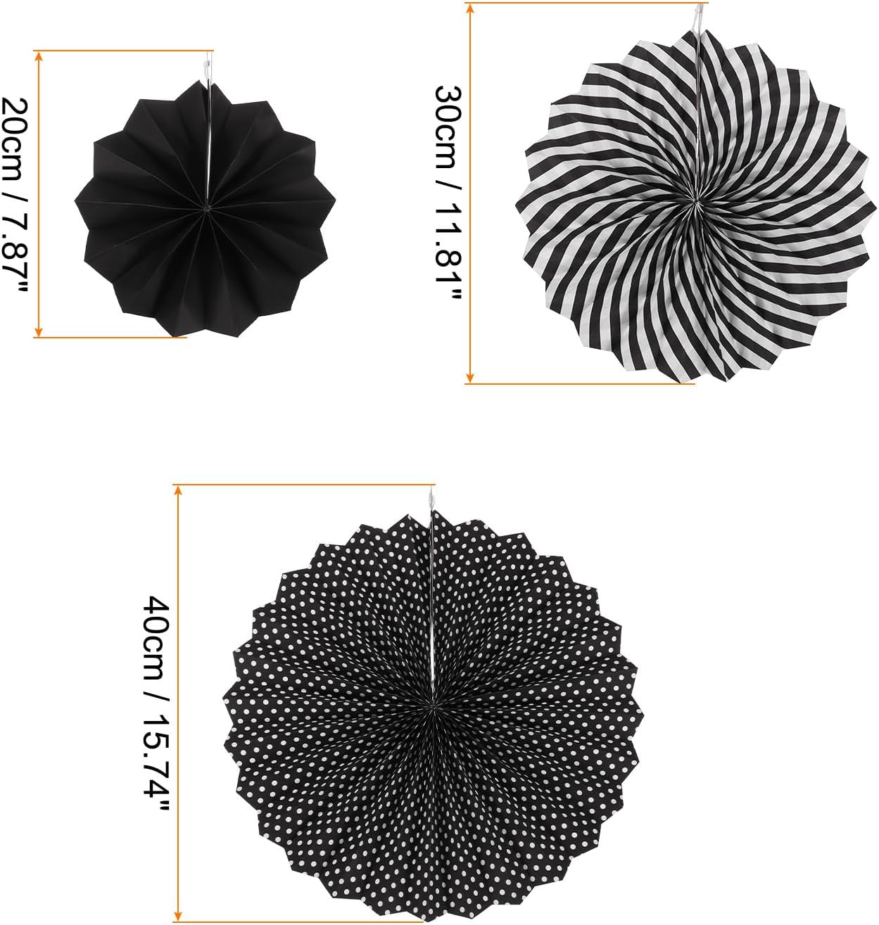 MECCANIXITY 6Pc Hanging Paper Fans Decor Set Black White