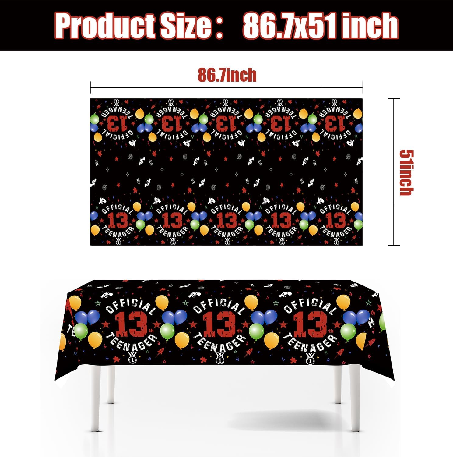 Egami 2pcs 13th Birthday Black Red Tablecloth