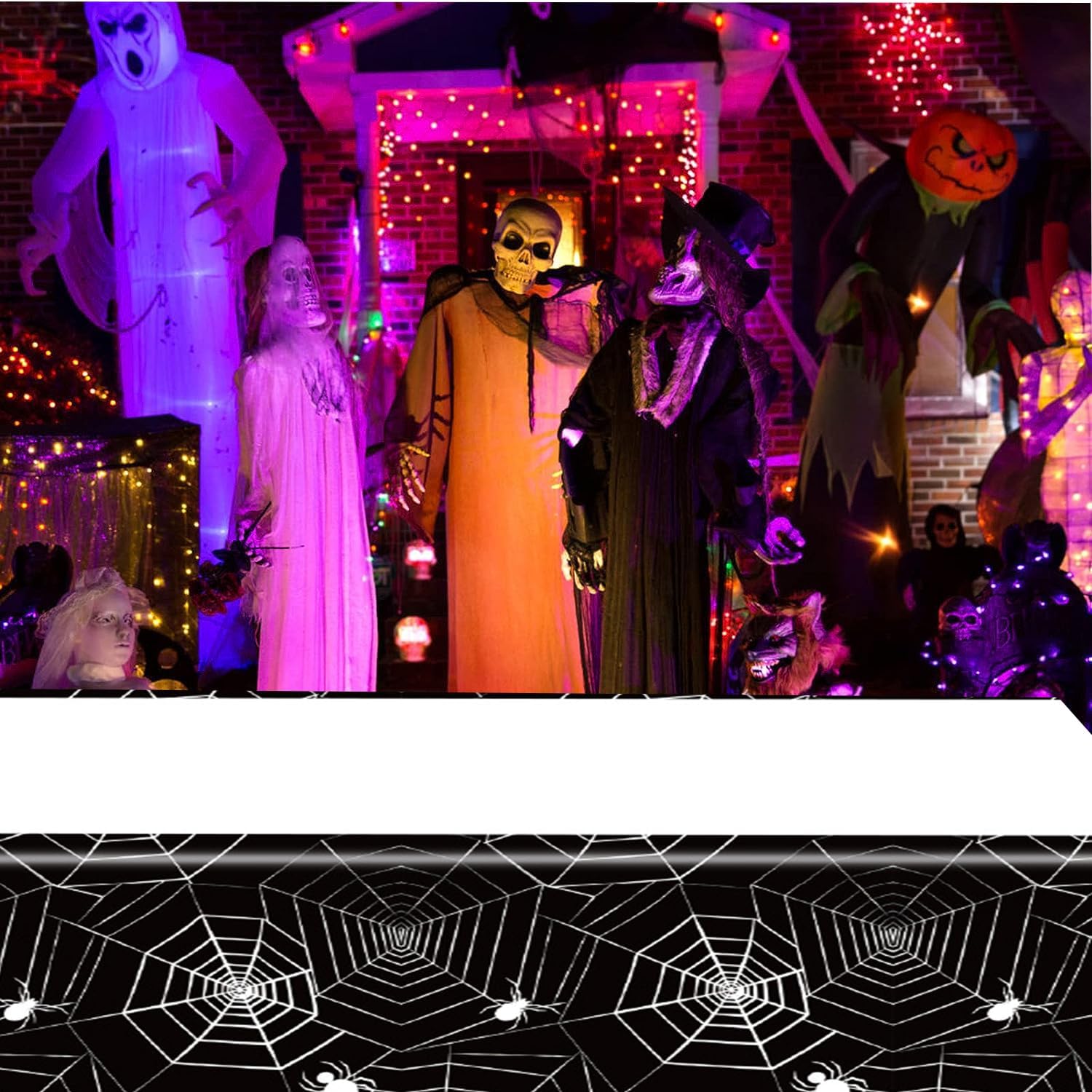 Frerand Halloween Tablecloth 87x51 2 Pack Spider Web Tablecover for Parties