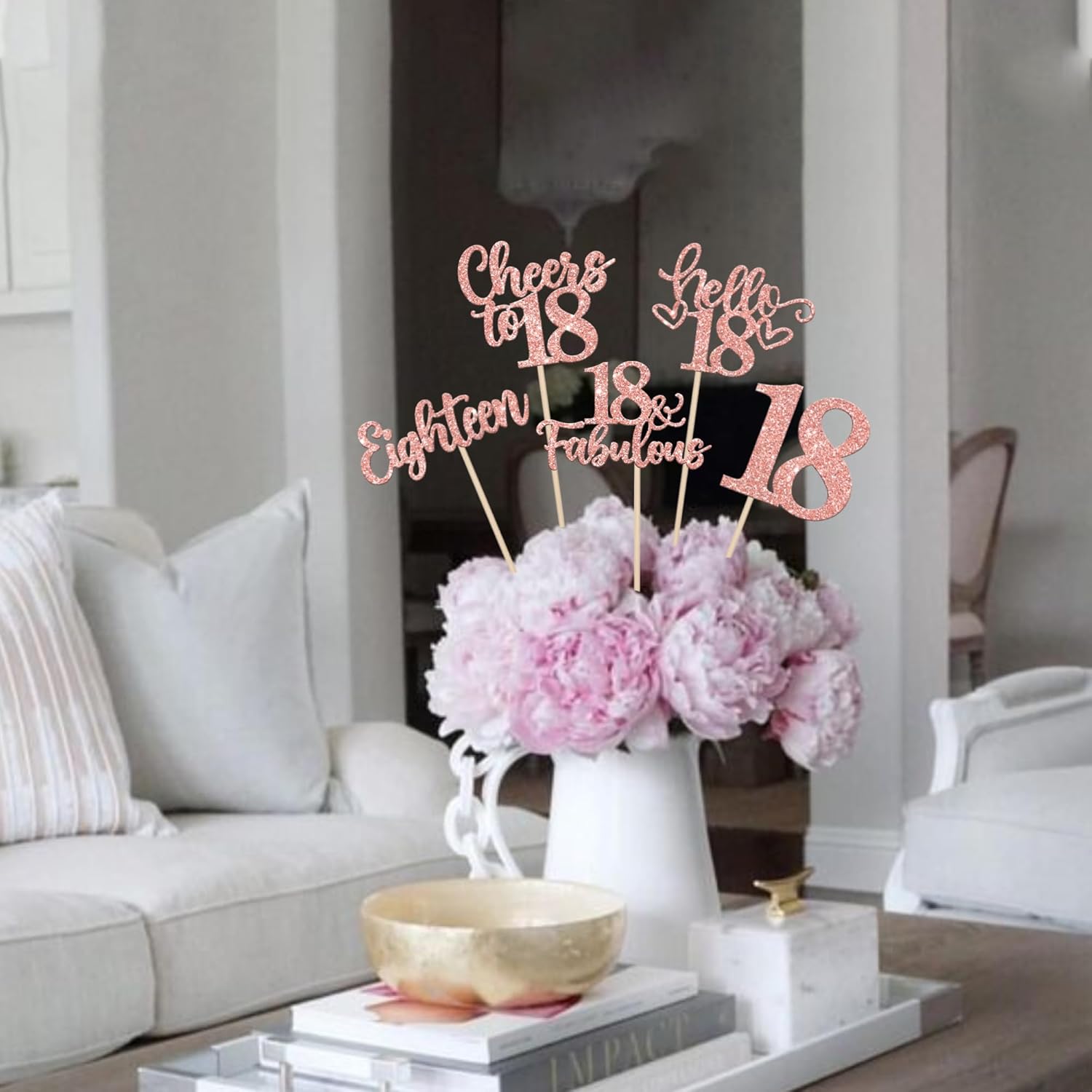 15PCS Happy 18th Birthday Centerpiece Sticks Rose Gold
