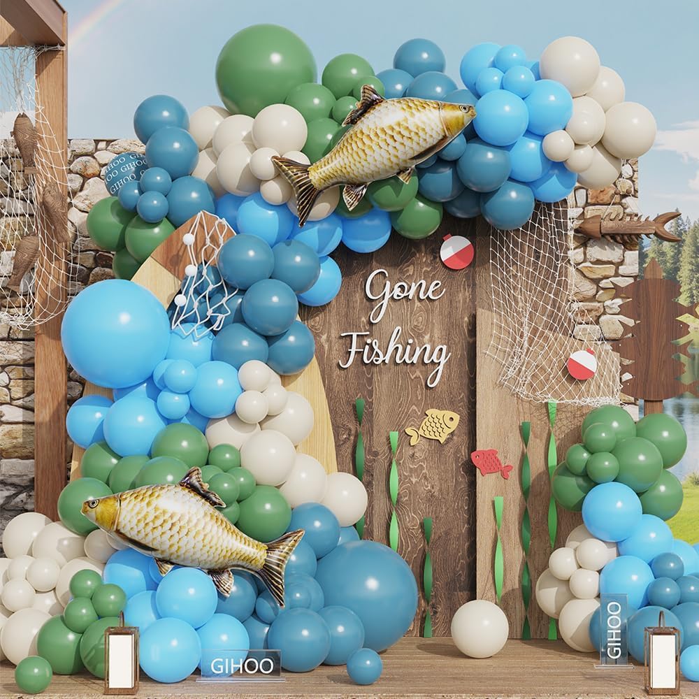 Fishing Birthday Decorations 145pcs Blue Balloon Garland Arch Kit
