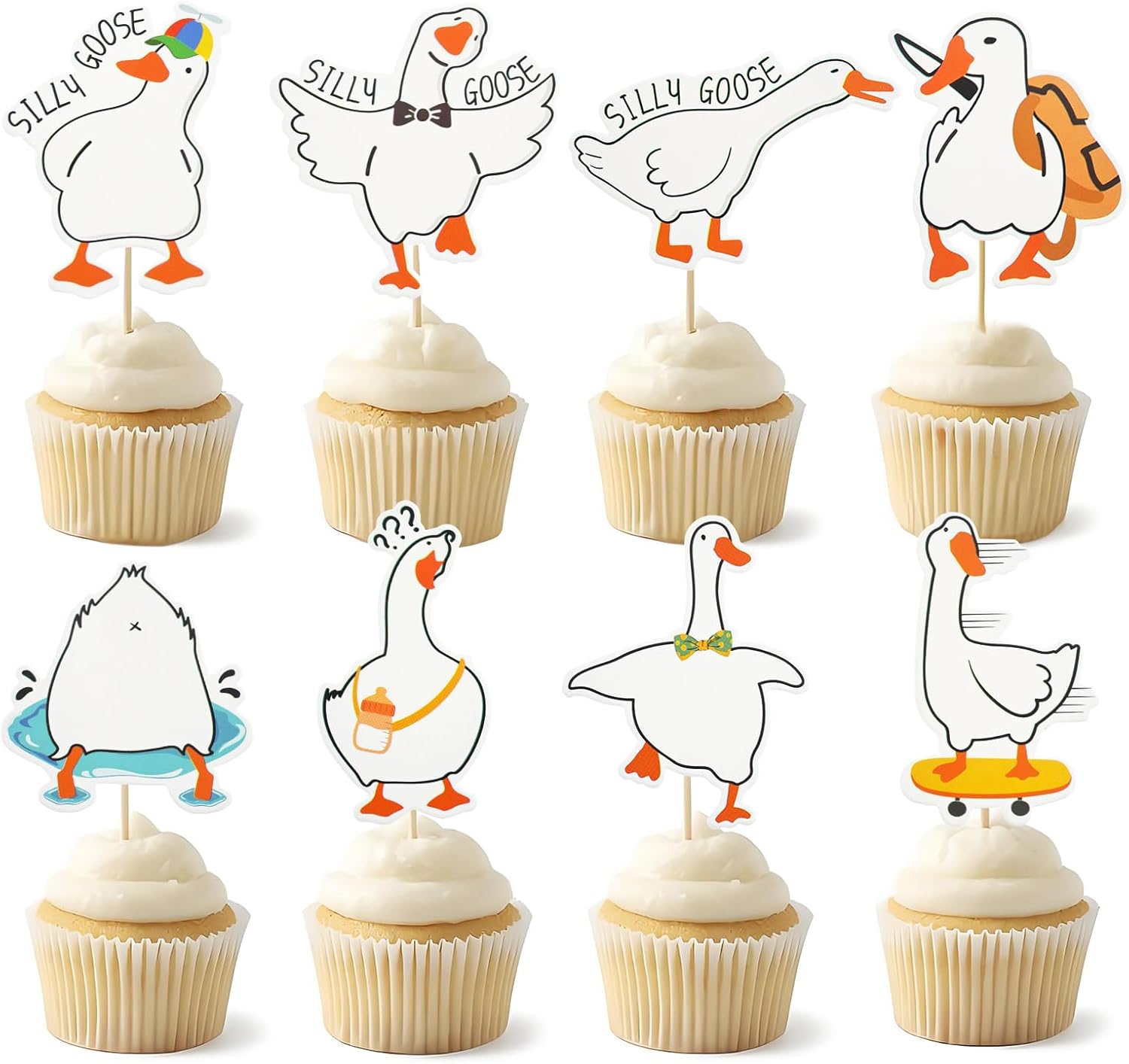 48 PCS Funny Goose Cupcake Toppers Animal Theme Party Decorations