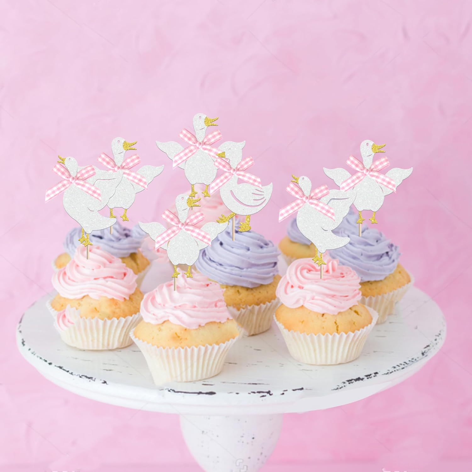 24 PCS Pink Bow Silly Goose Cupcake Toppers