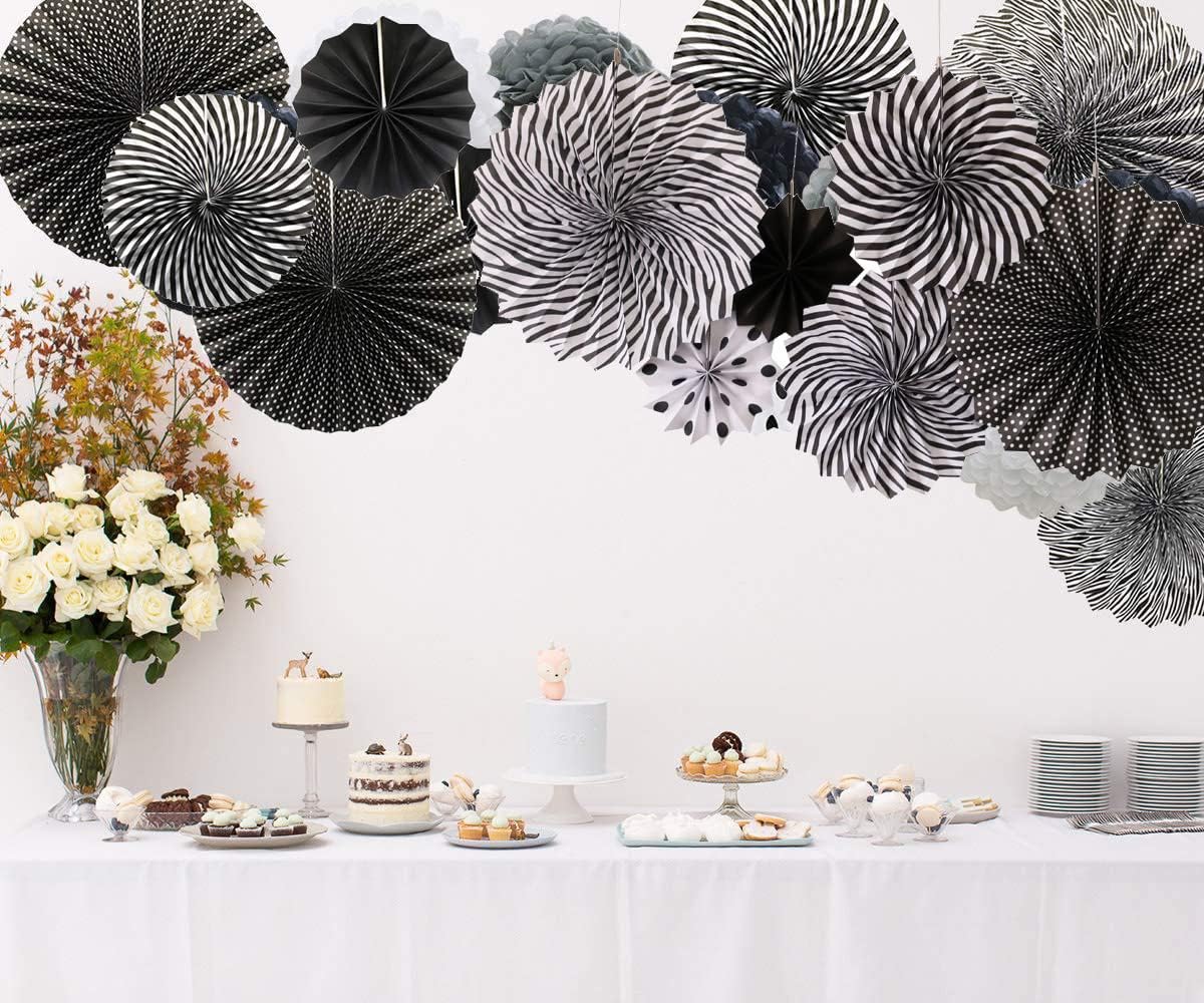 24 Pcs Colorful Hanging Paper Fans Set Black