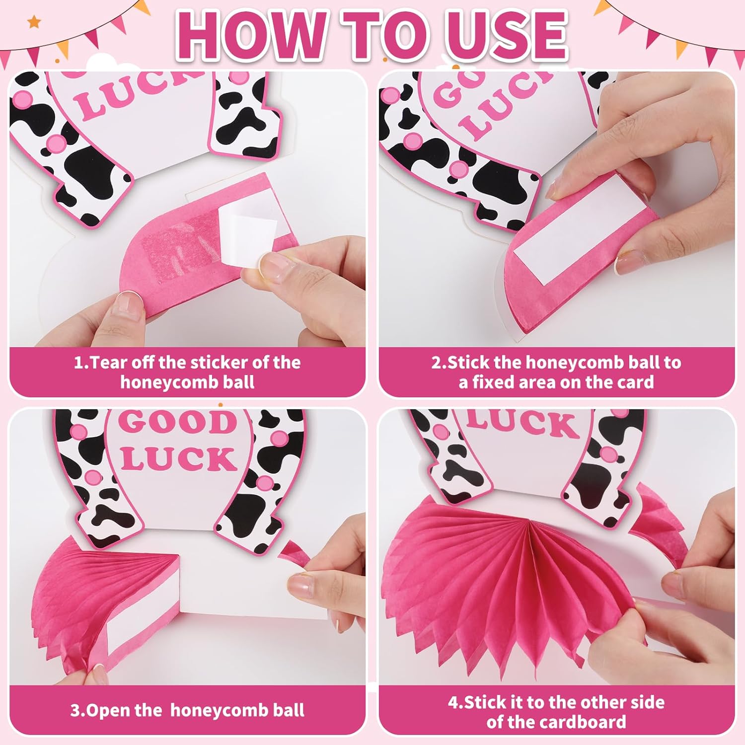 12PCS Pink Cowgirl Honeycomb Centerpieces