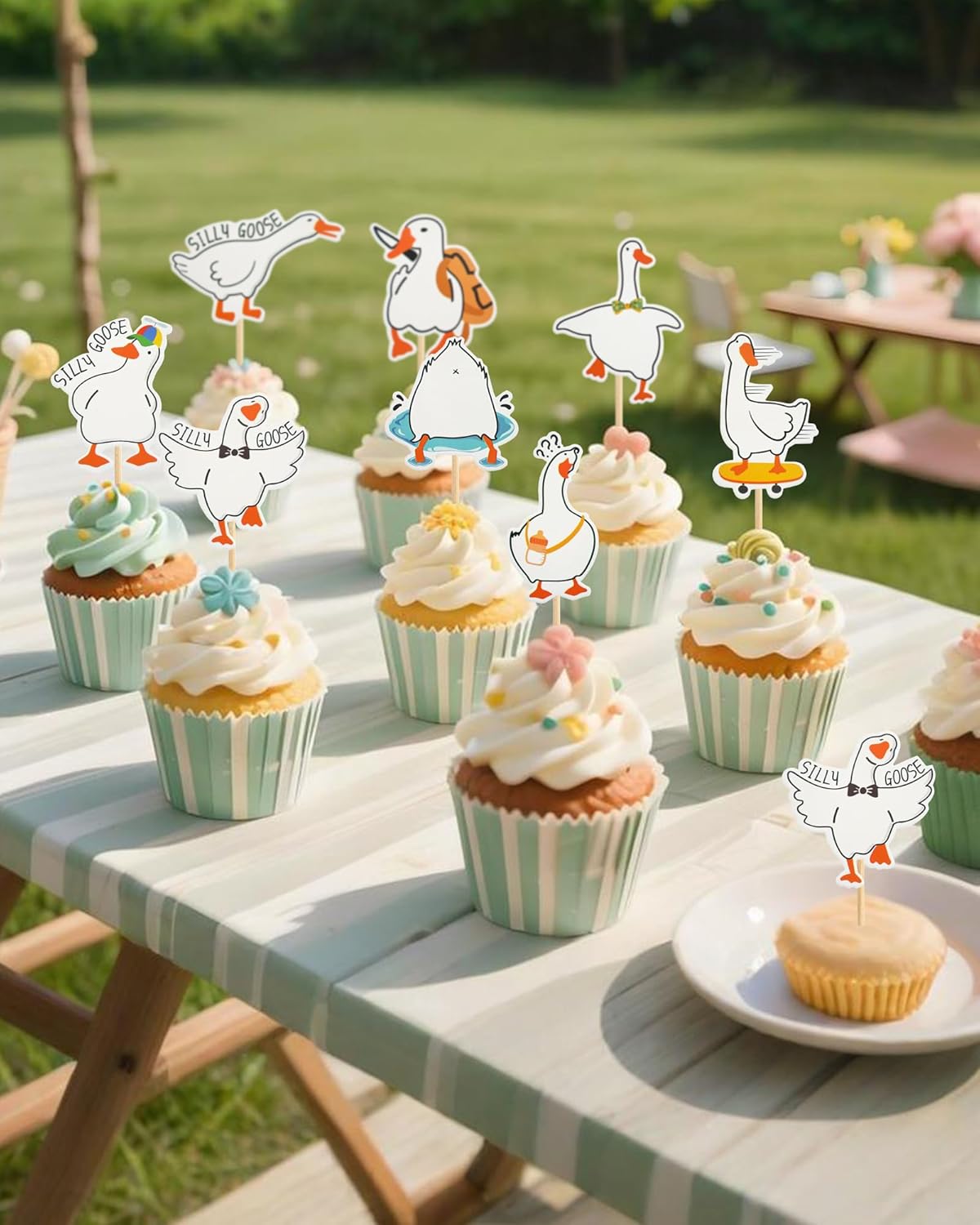 48 PCS Funny Goose Cupcake Toppers Animal Theme Party Decorations