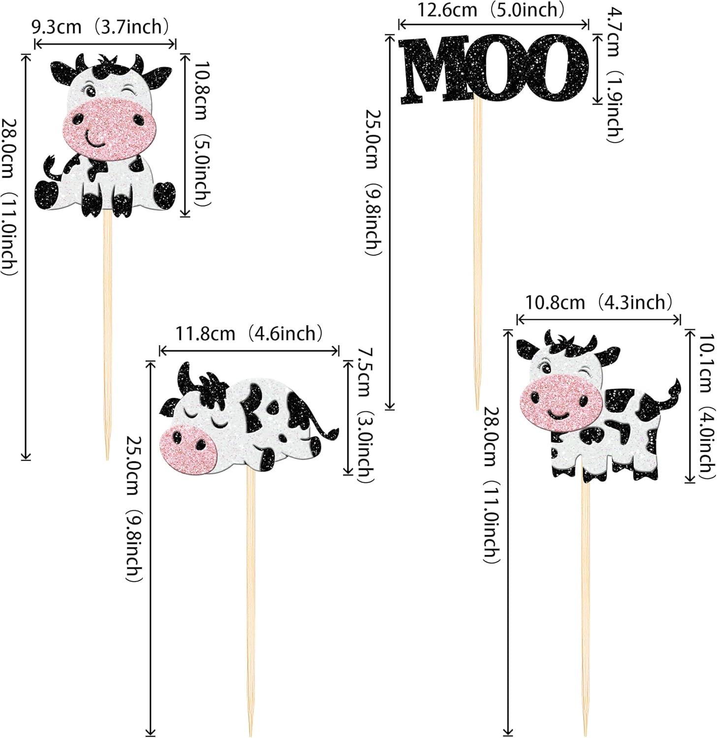 12PCS Double Sided Moo Cow Centerpiece Sticks