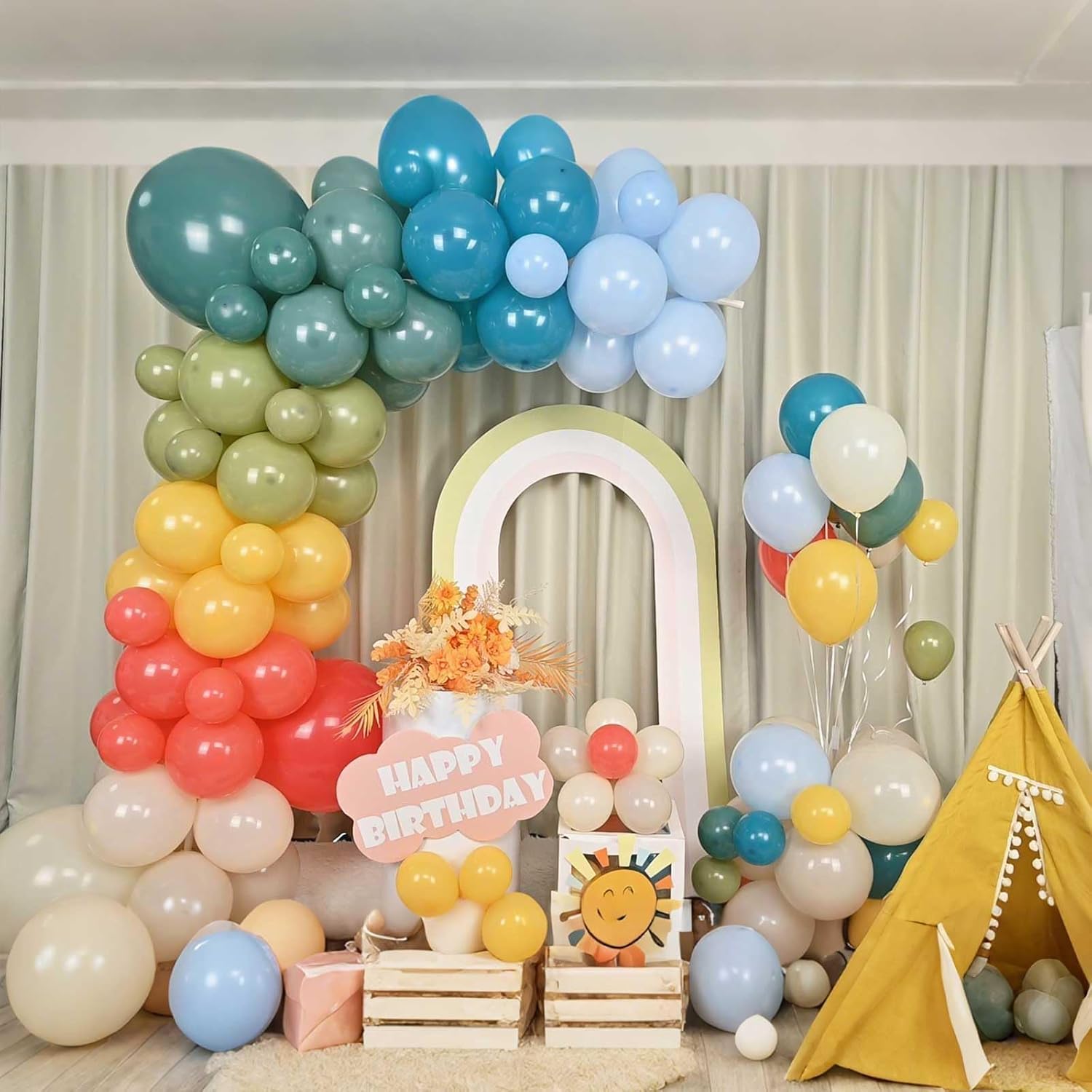 Retro Boho Balloon Arch Garland Kit for Birthday Parties