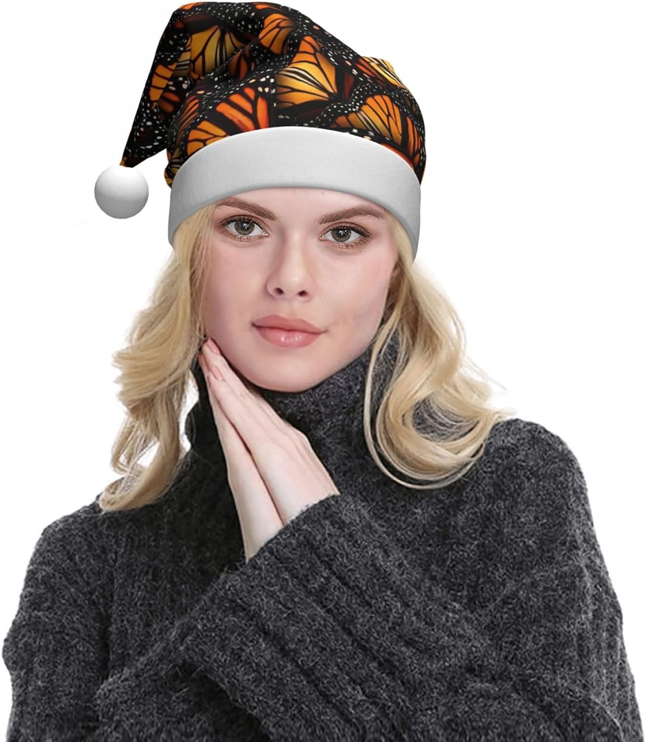 QINZHENG Orange Monarch Butterflies Santa Hat