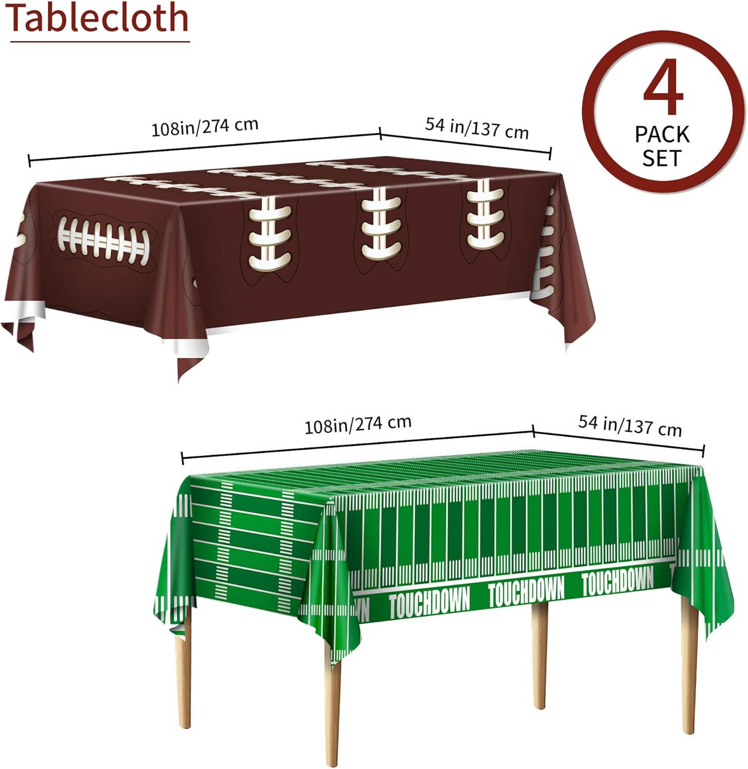 TATAUP Football Party Decorations Tablecloth 54x108 Inch 4 Pack