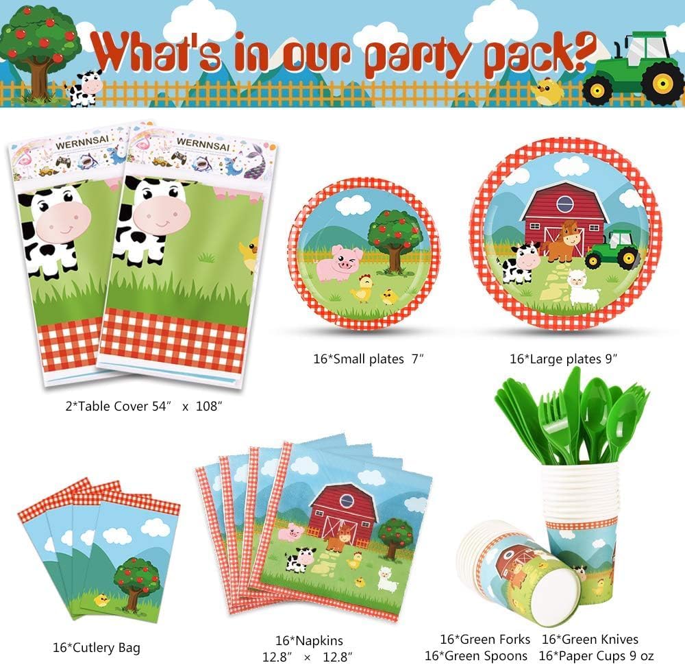 WERNNSAI Farm Party Tableware Set 130Pcs