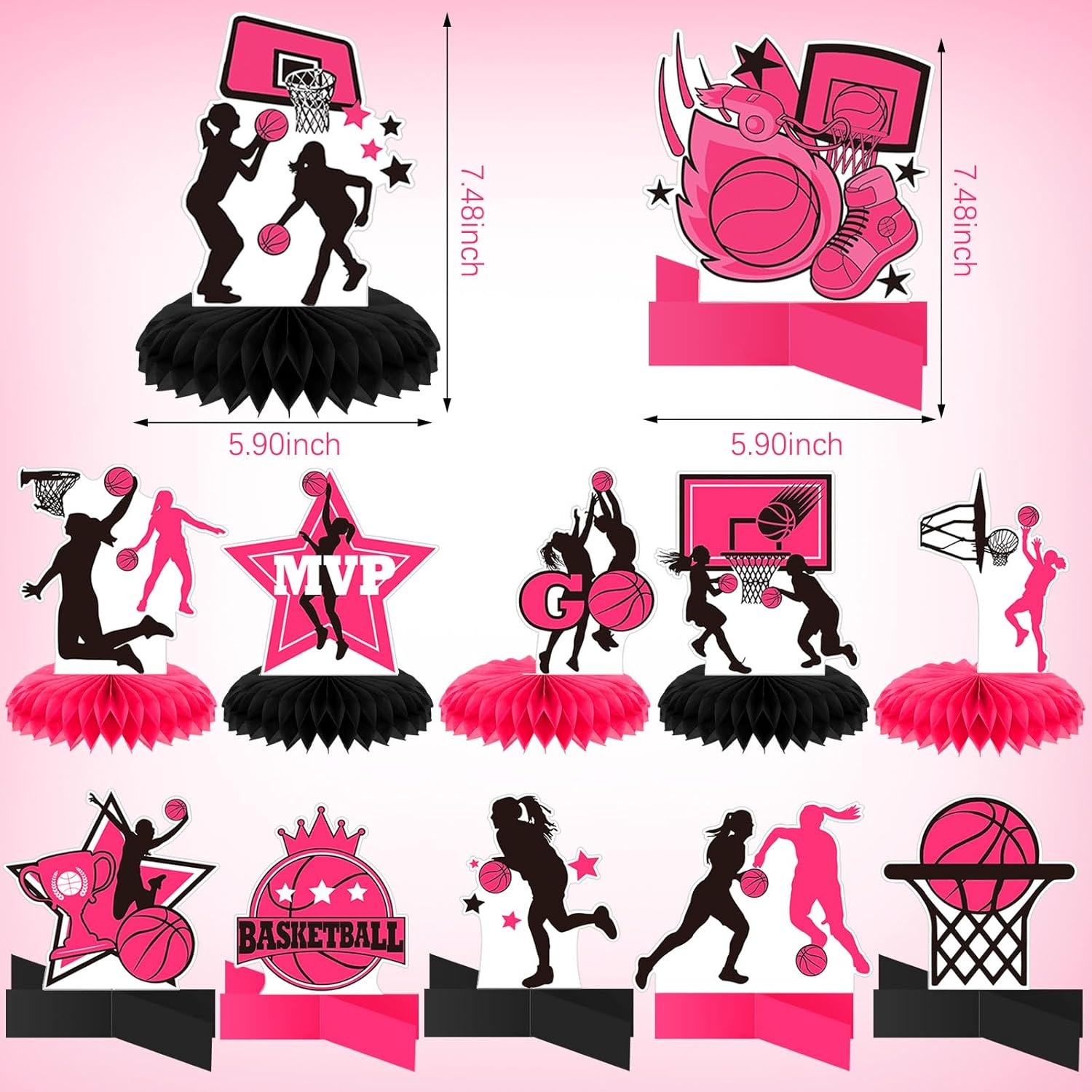 Poen 12 Pcs Pink Basketball Party Decorations