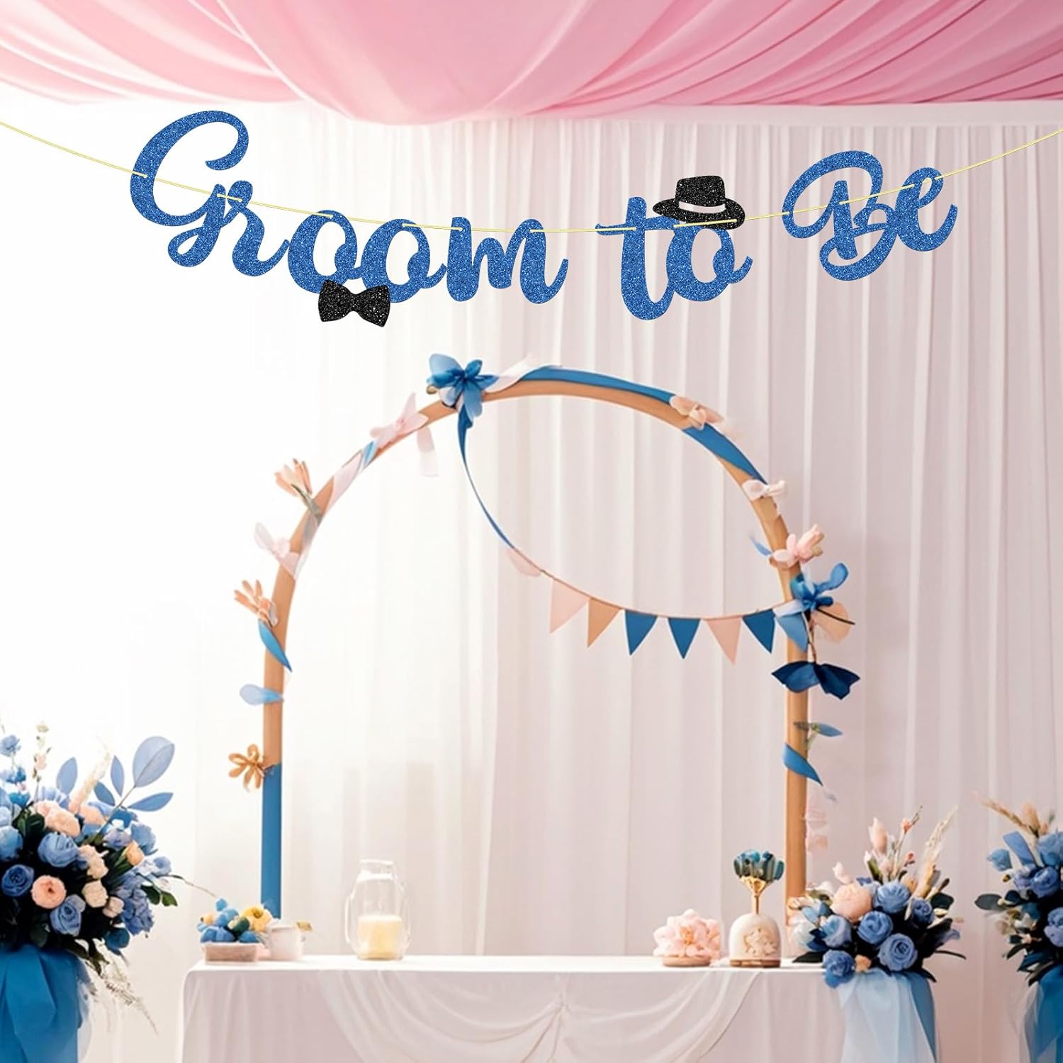 WeBenison Groom to Be Banner Blue Glitter