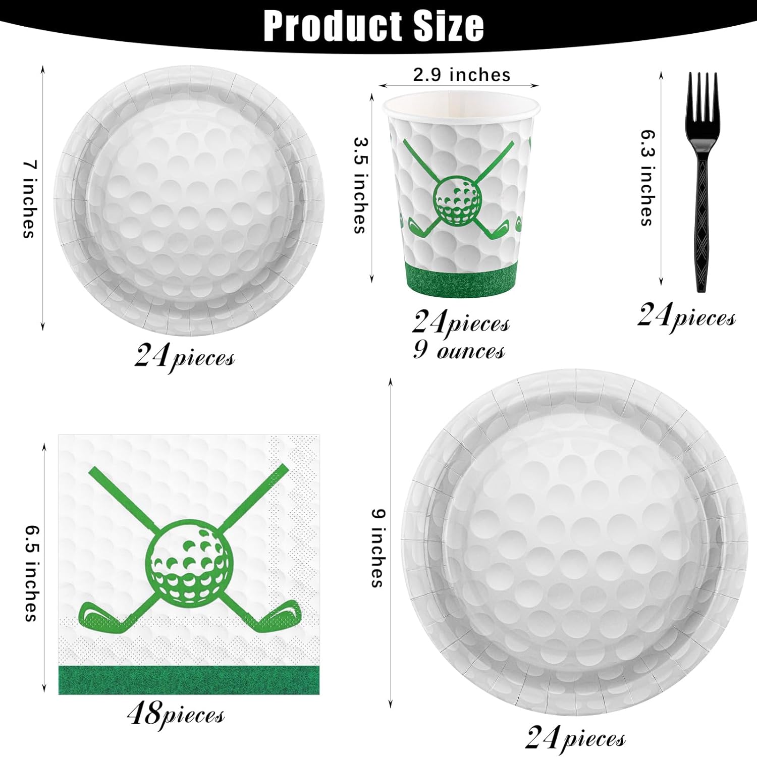 Durony 144 Piece Golf Party Set Plates Cups Napkins